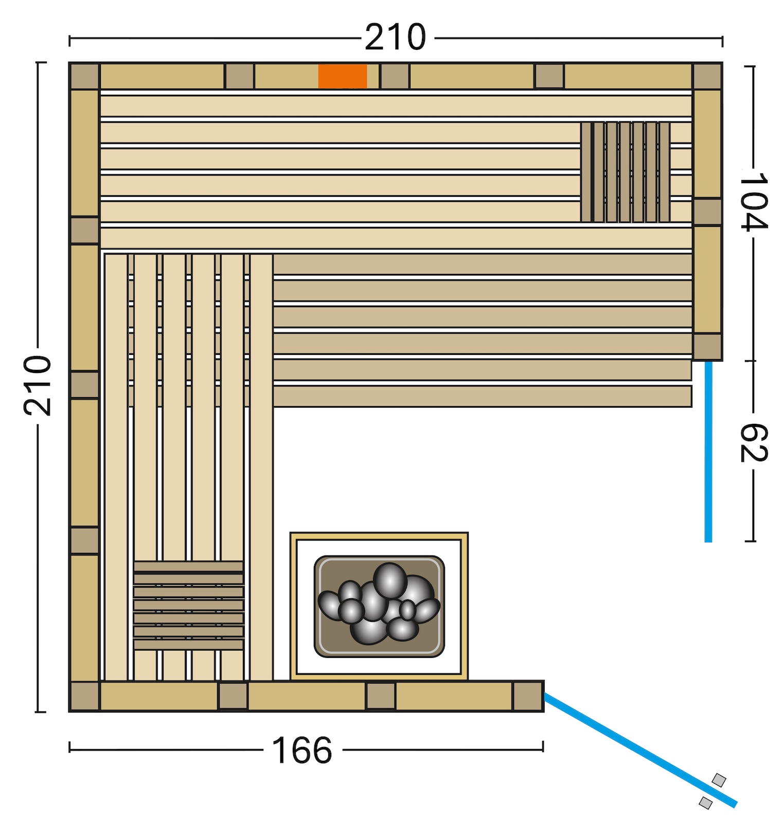 Infraworld Solido Complete 210 Ecke Sauna mit Infrarotstrahler 210x210x200 cm nordische Fichte