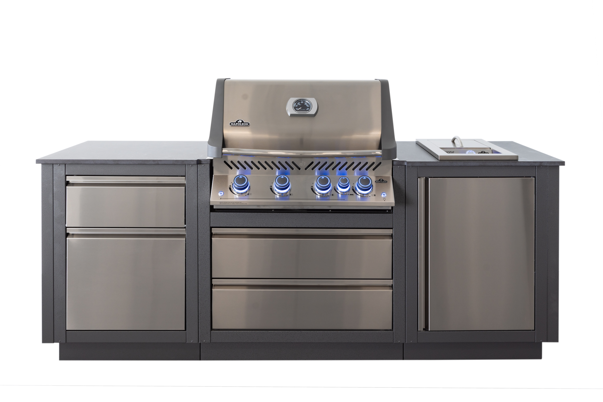 Napoleon Outdoor Küche Oasis Compact 105 mit Prestige 500 Einbaugrill und Einbau Sizzle Zone