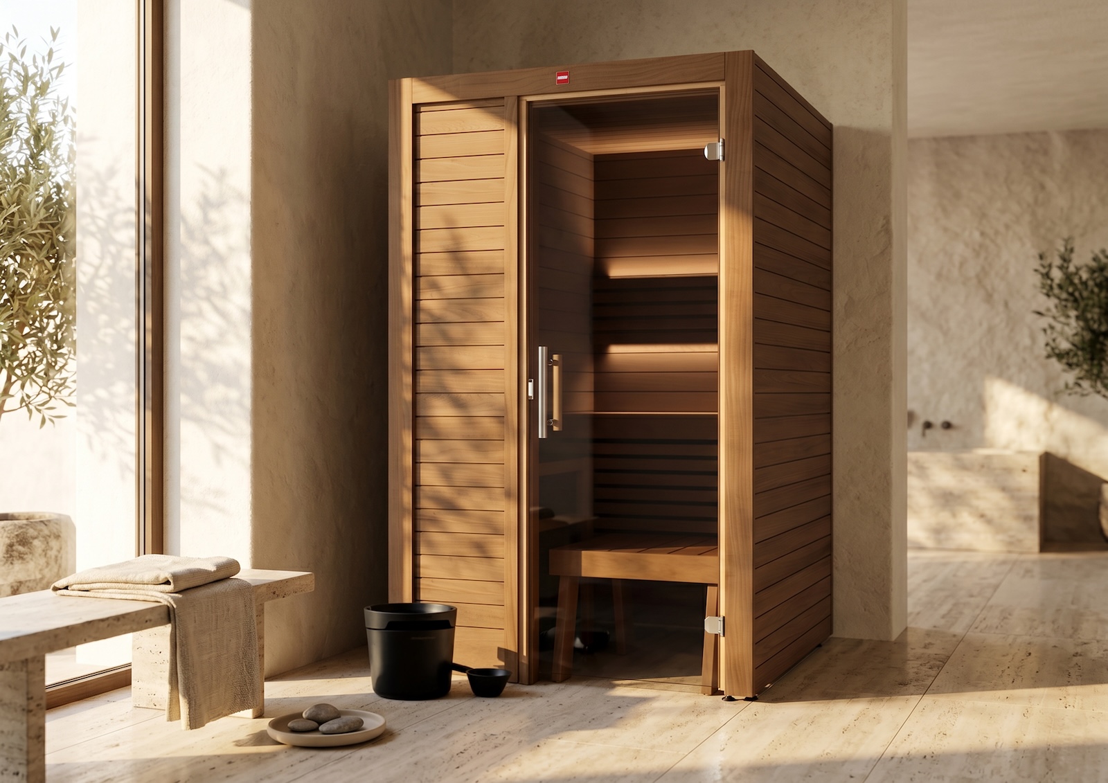 Harvia Utu Small Saunakabine Design-Sauna aus Thermo-Espe 122x123x206cm inkl. LED Beleuchtung