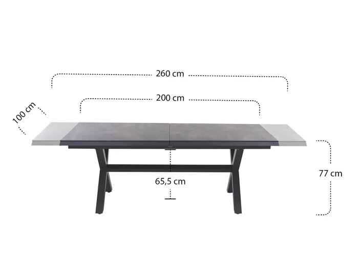 Siena Garden  Sincro Dining Tisch, ausziehbar – 200/260 x 100 cm, Aluminium (matt anthrazit) & HPL Titan
