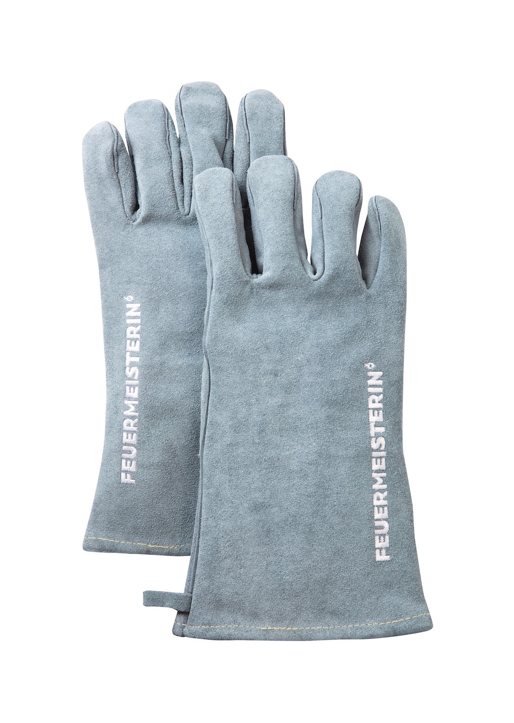 Feuermeisterin Premium Grillhandschuhe aus Leder 1 Paar grau-blau Einheitsgröße