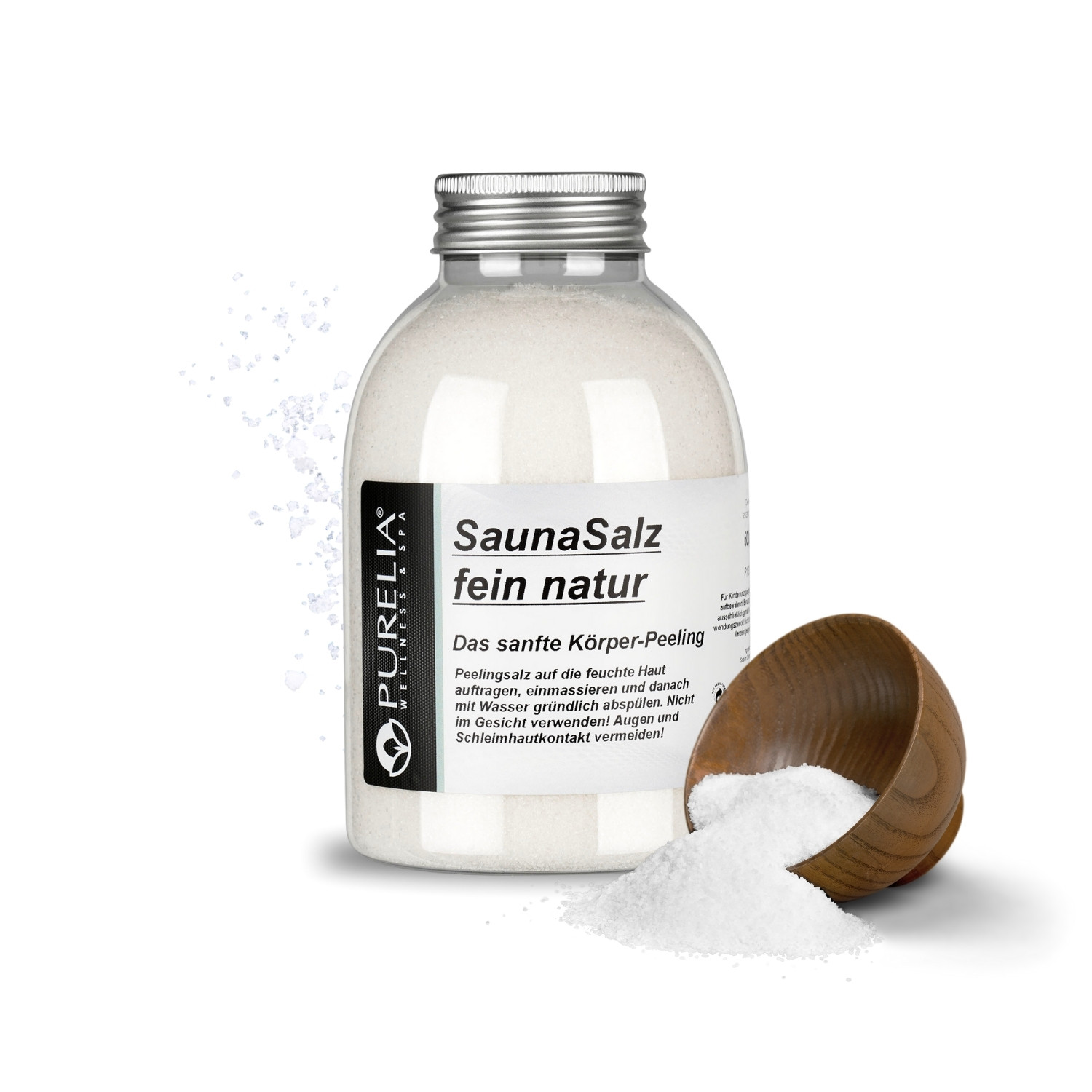 PURELIA Sauna Salz fein natur 600g Meersalz Peeling Sauna Peelingsalz Körperpeeling