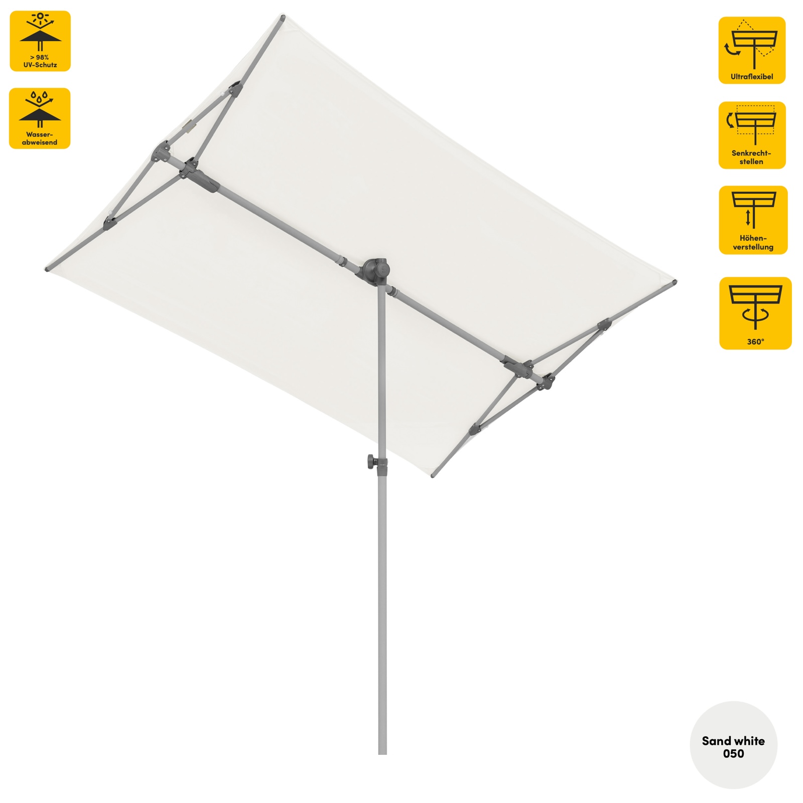 Sonnenschirm SUNCOMFORT® by Glatz Flex Roof rechteckig 195 x 140 cm Sand White 050