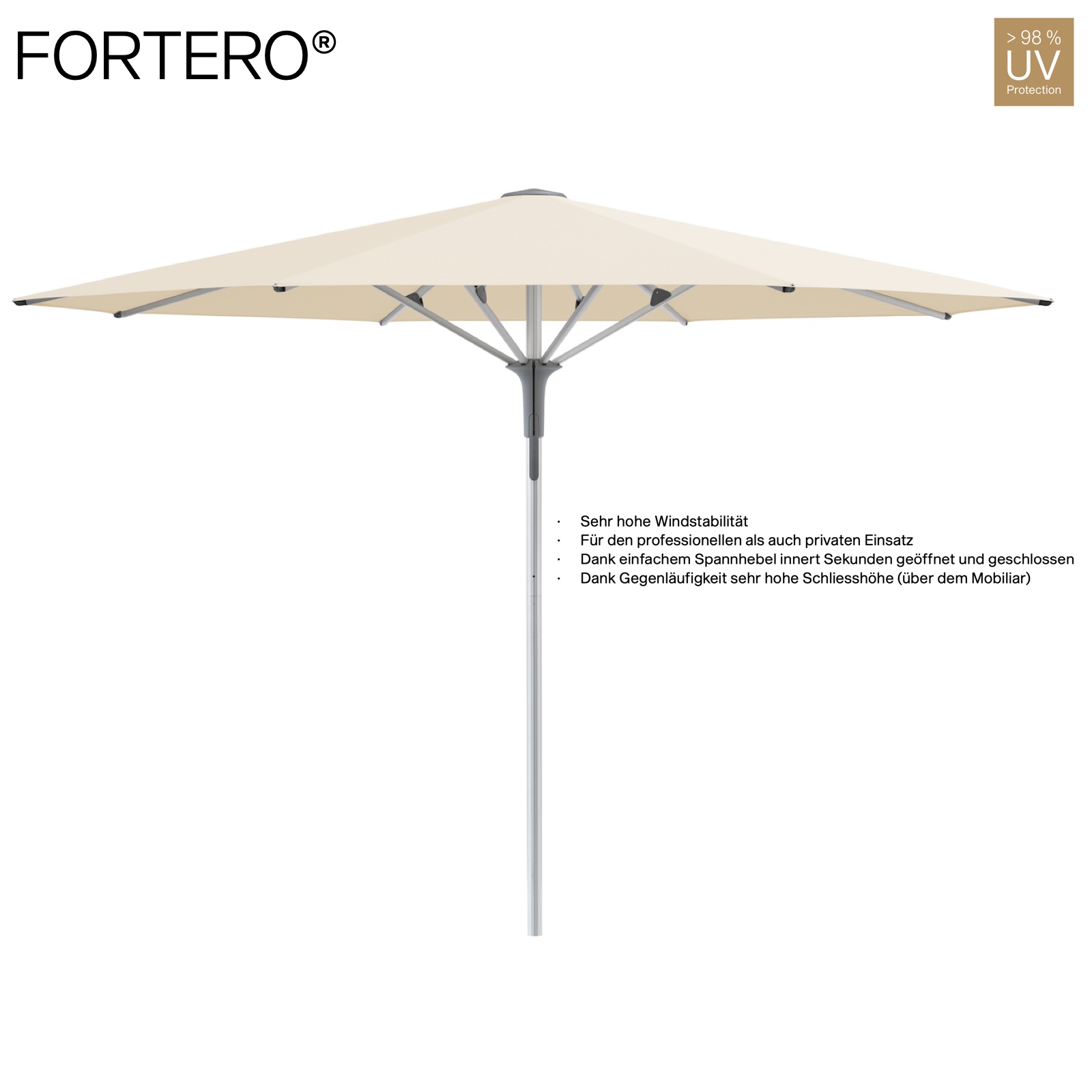 GLATZ Sonnenschirm FORTERO® rund ø 350 cm Farbe 150 Eggshell Mittelmast Auslaufartikel