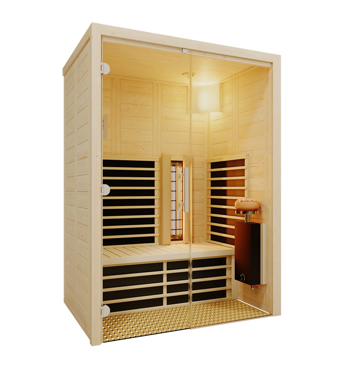 Infraworld TrioSol Natura 145 Glas Fichte Infrarotkabine mit ABC-Strahler Salzverdampfer