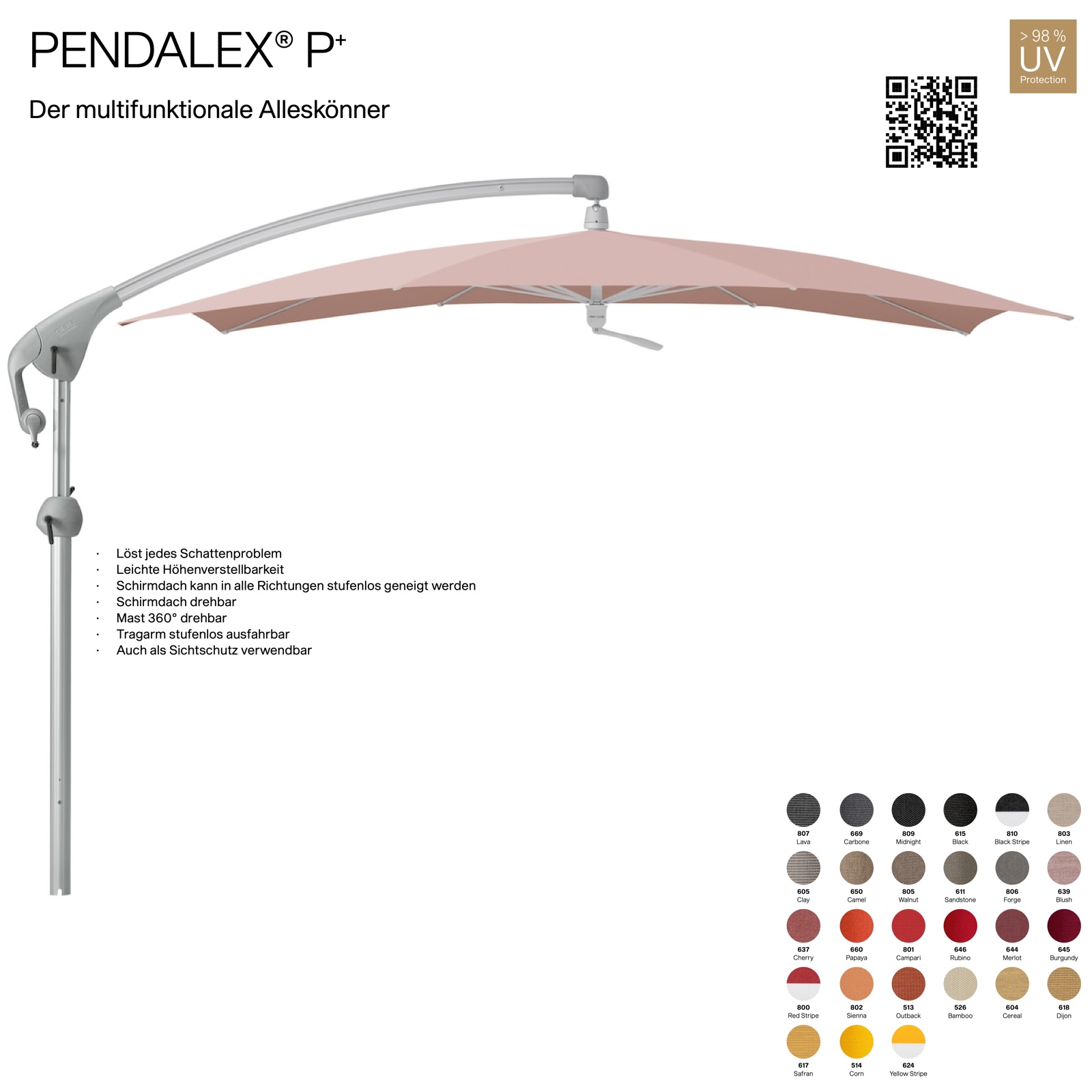 GLATZ Sonnenschirm PENDALEX® P+ rechteckig 285 x 230 cm Stoffklasse 5 in 27 Farben wählbar Seitenmast