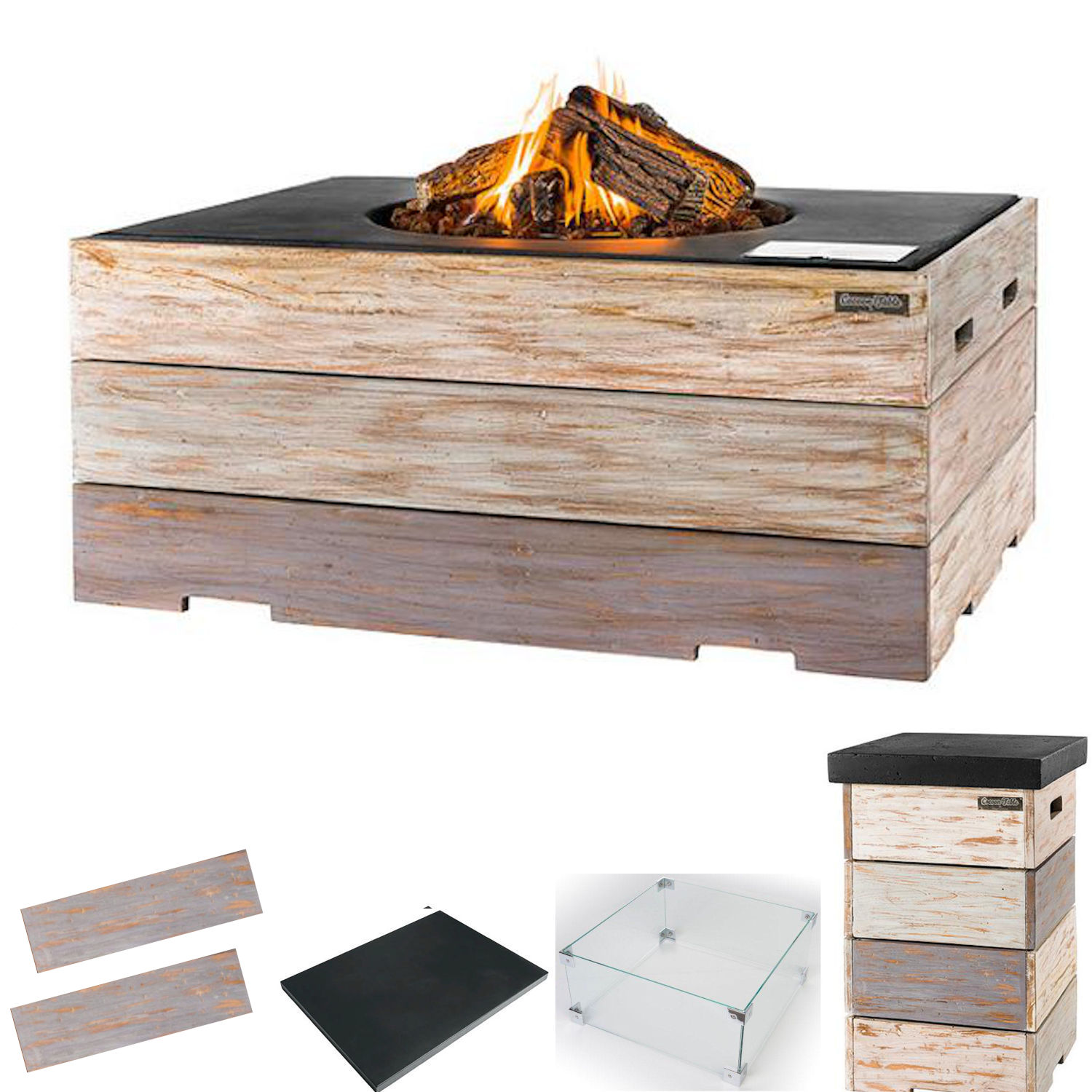 Happy Cocooning Mania Feuertisch Komplettset 19,5 kW rechteckig 107x80x46 cm Teakholz Nice&Nasty/schwarz