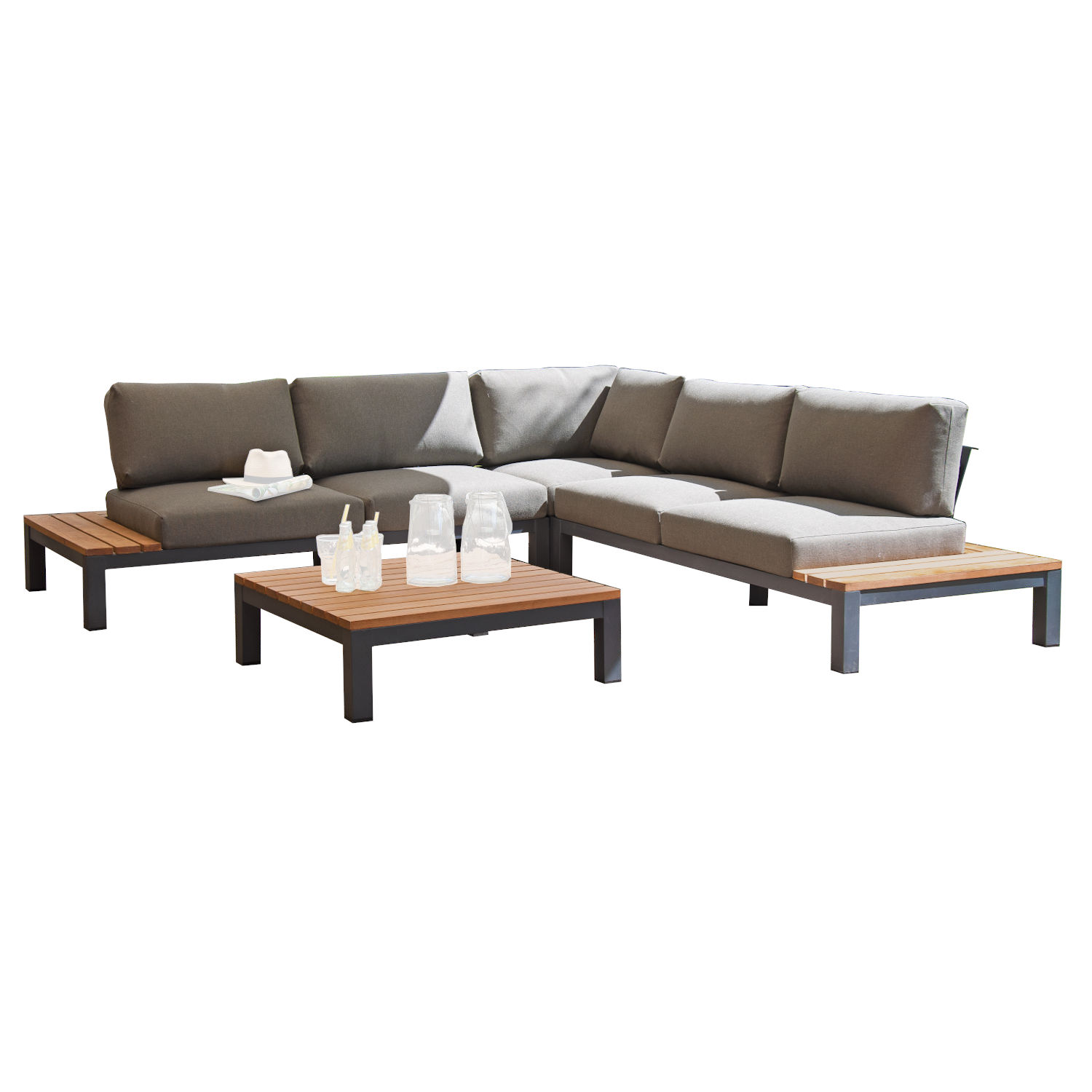 Sonnenpartner 4-teilige Lounge-Sitzgruppe Equila Aluminium/Teakholz mit Kissen anthrazit Loungegruppe