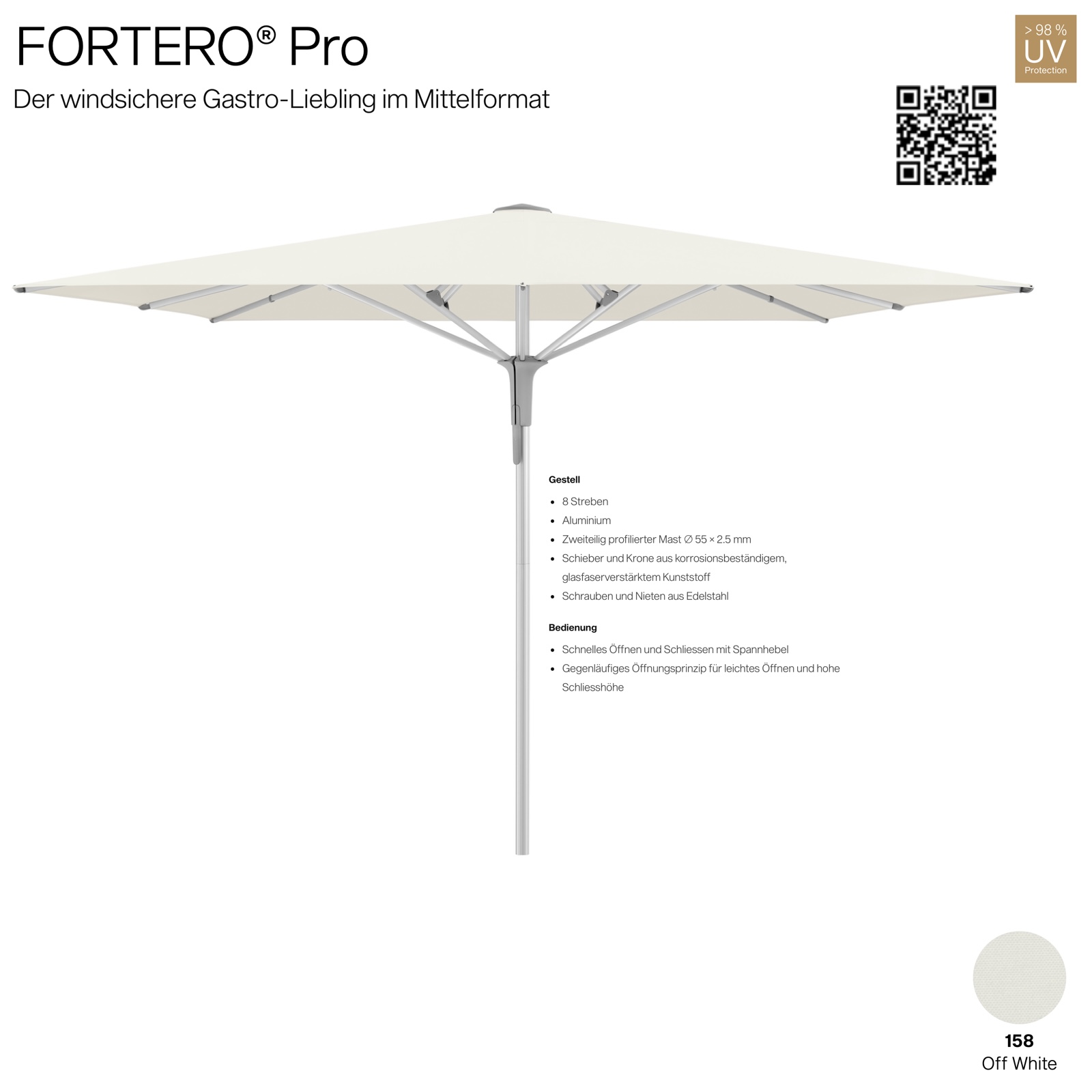 GLATZ Sonnenschirm FORTERO® Pro rechteckig 350 x 250 cm Farbe 158 Off White Mittelmastschirm