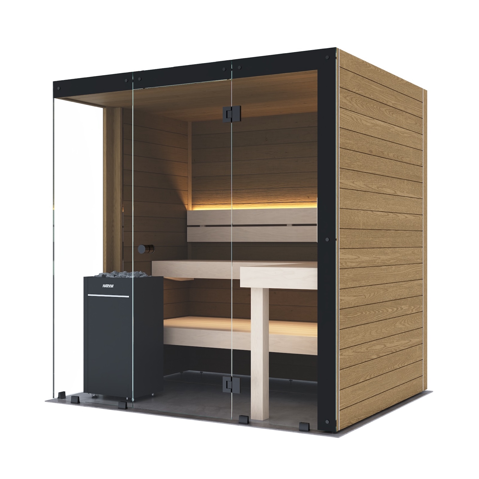 Harvia Block Left Medium Saunakabine Design-Sauna aus Thermo-Erle 198x160x210cm inkl. LED Beleuchtung
