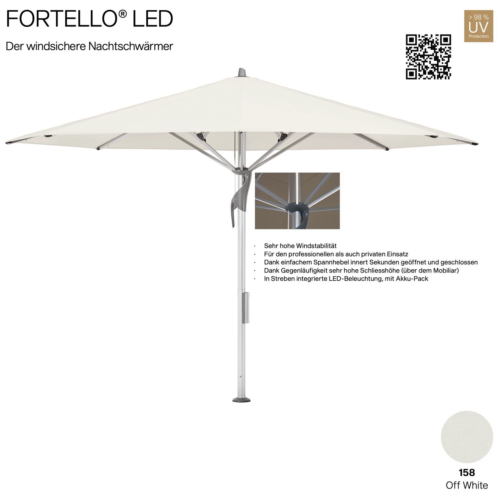 GLATZ Sonnenschirm FORTELLO® rund ø 400 cm Farbe 158 Off White Mittelmastschirm inkl. Akku-Pack