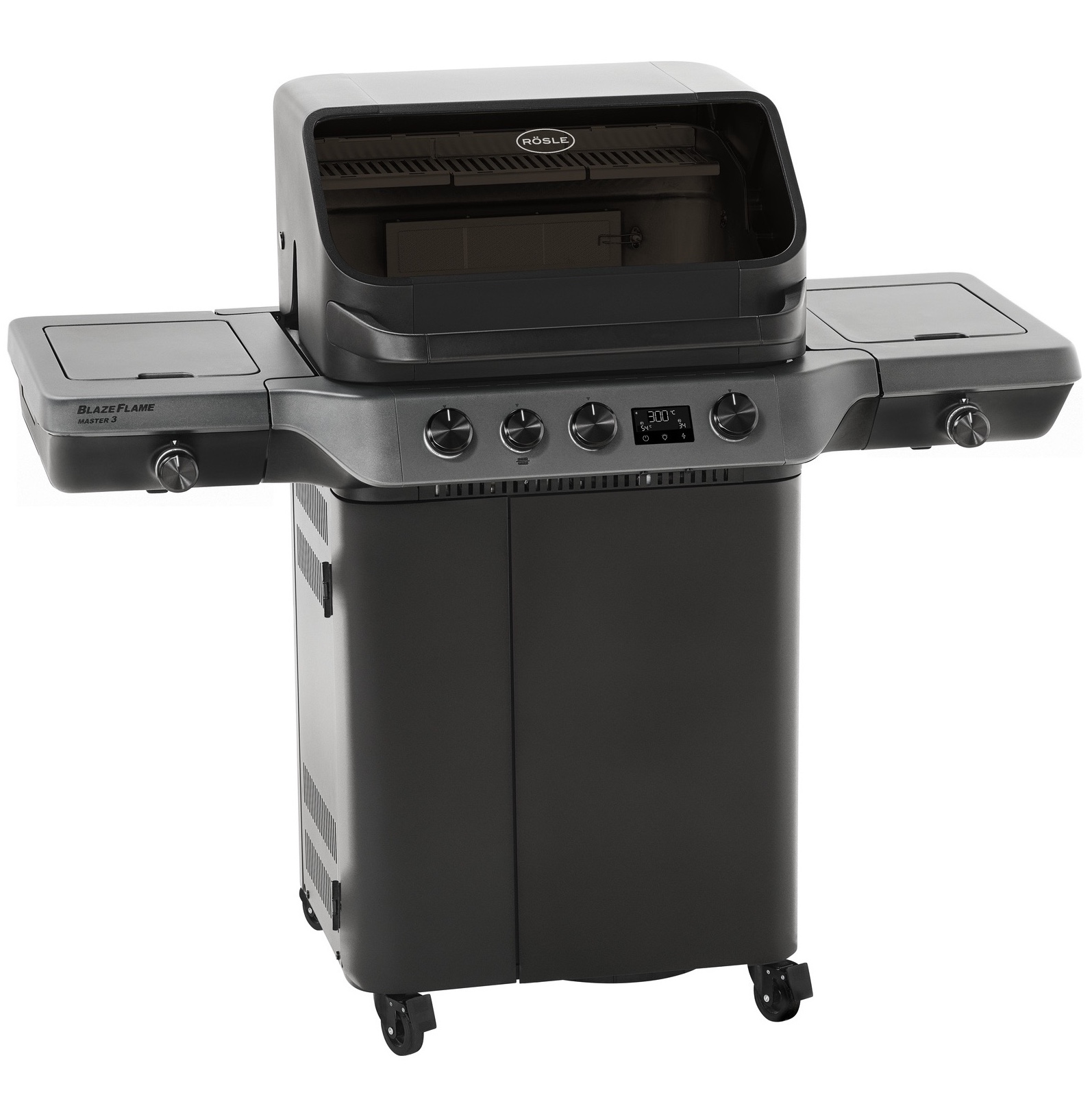Rösle Gasgrill BLAZEFLAME Master 3 Schwarz mit PRIMEZONE, Backburner und Seitenbrenner 250600