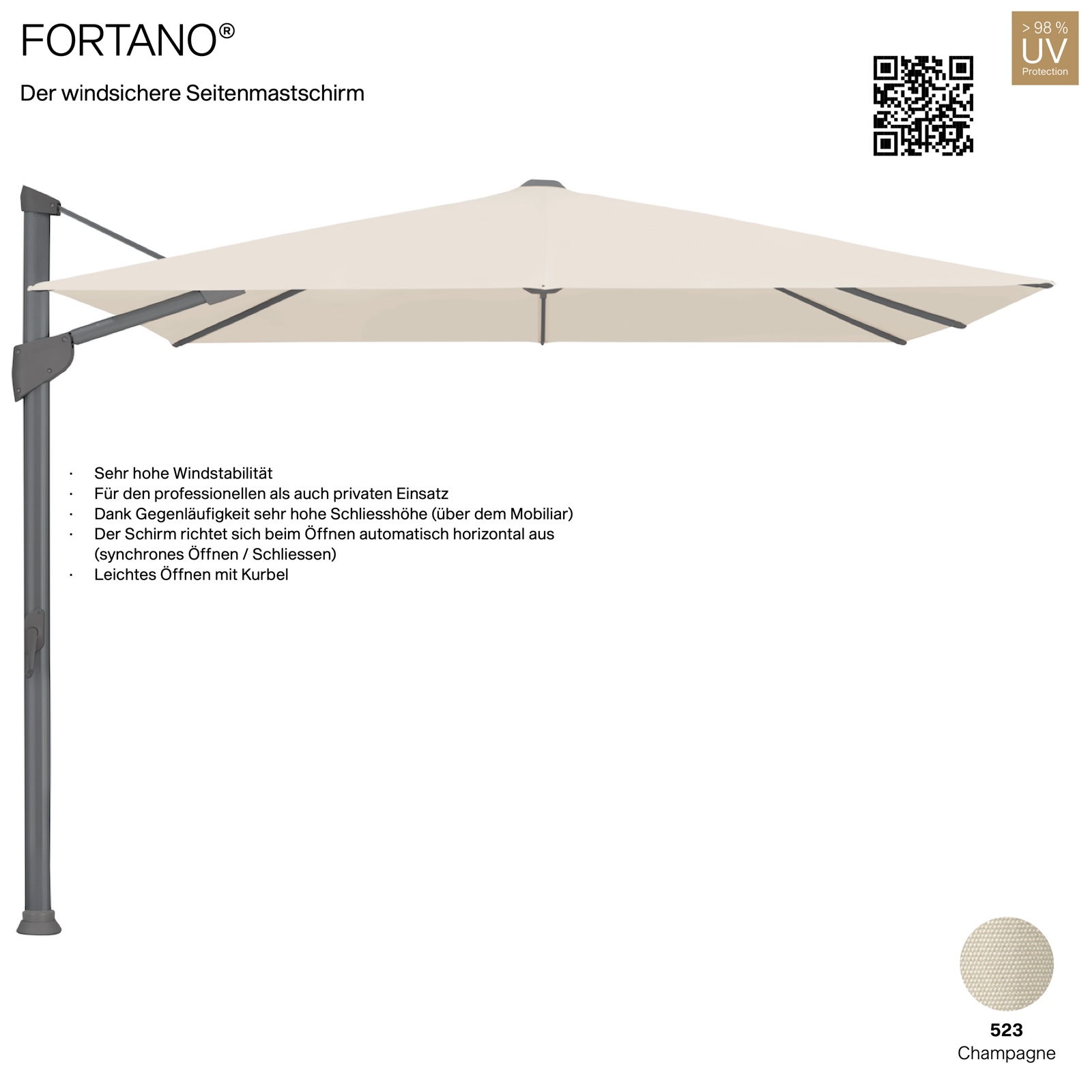 GLATZ Sonnenschirm FORTANO® Ampelschirm 300 x 300 cm 100 % Polyacryl Farbe 523 Champagne