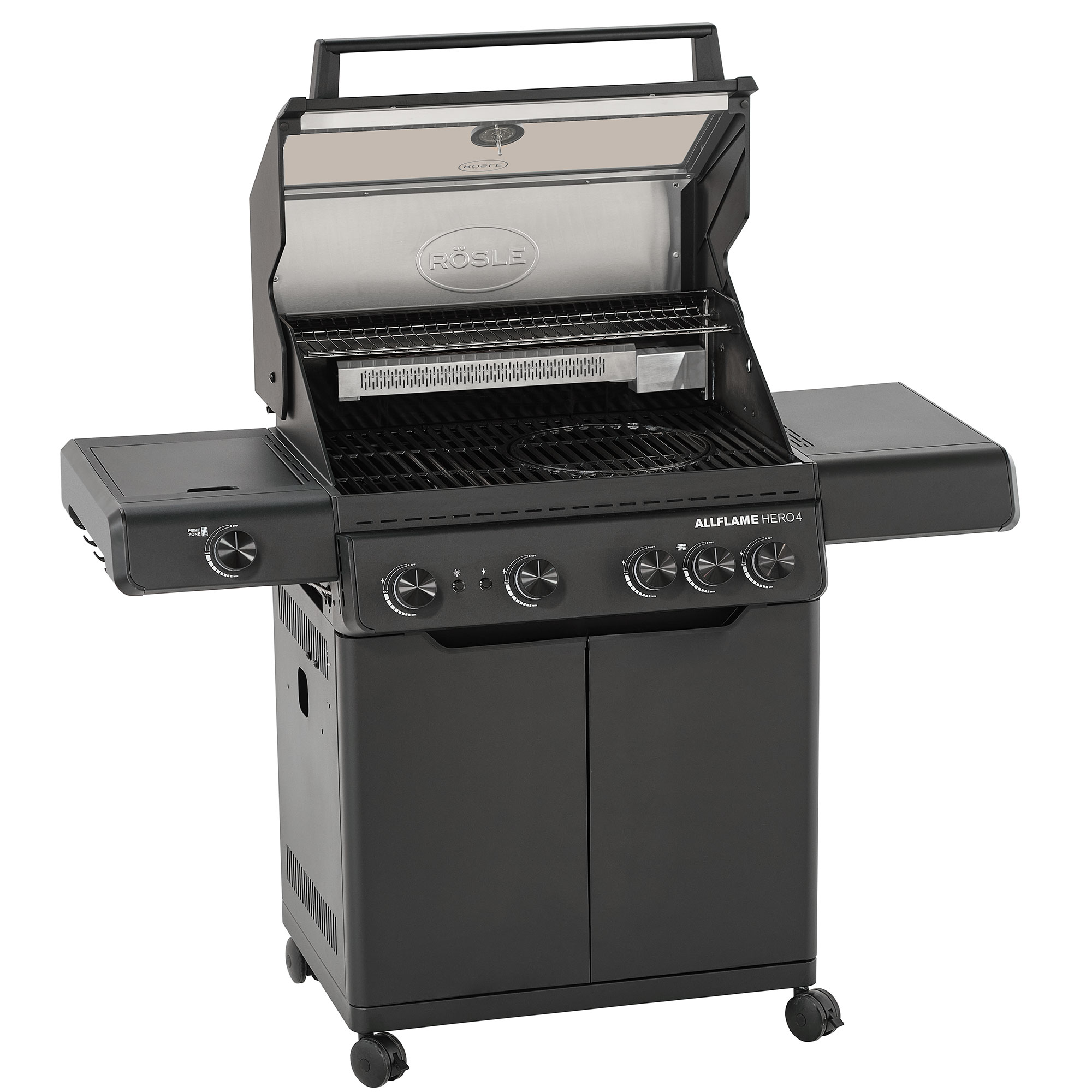 Rösle Gasgrill ALLFLAME Hero 4 Schwarz mit PRIMEZONE und Backburner 251053