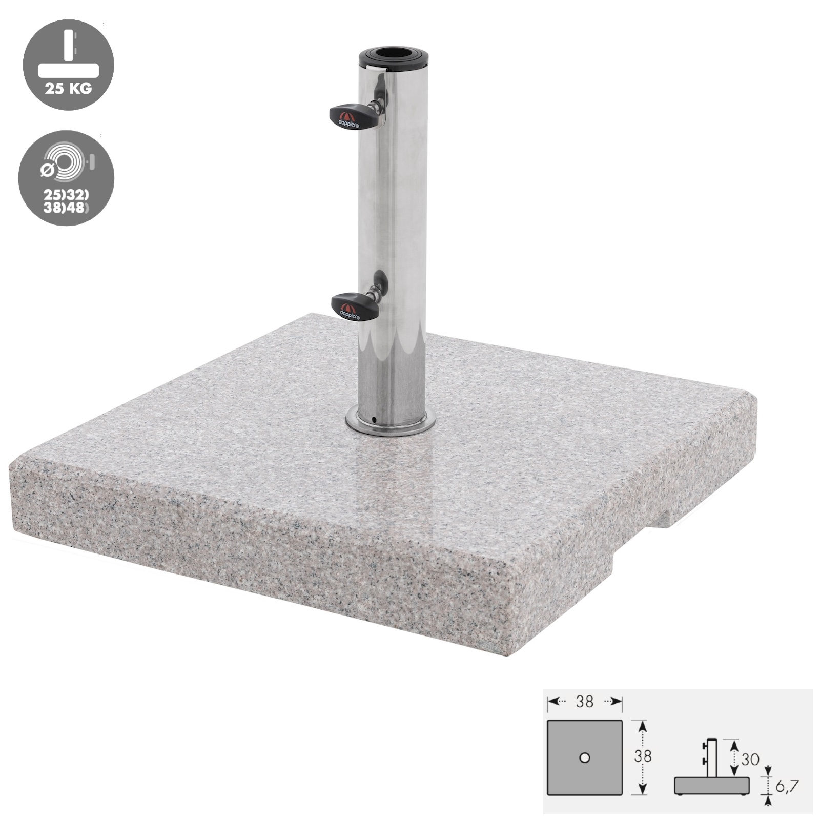 Doppler Life Granitsockel 25 kg für Rohr ø 25 x 48 mm Schirmsockel 38 x 38 x 6,7 cm