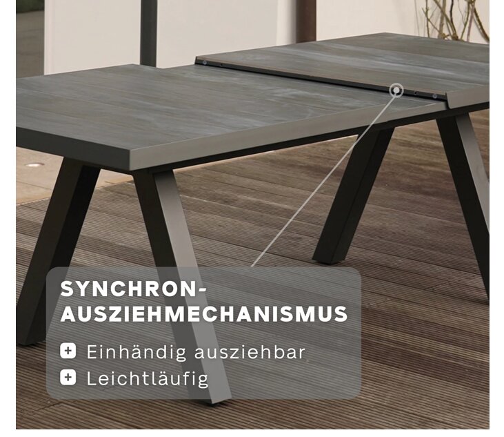 Siena Garden Tirana Dining Tisch, ausziehbar – 160/200 x 90 cm, Aluminium (matt anthrazit) & HPL Ferro