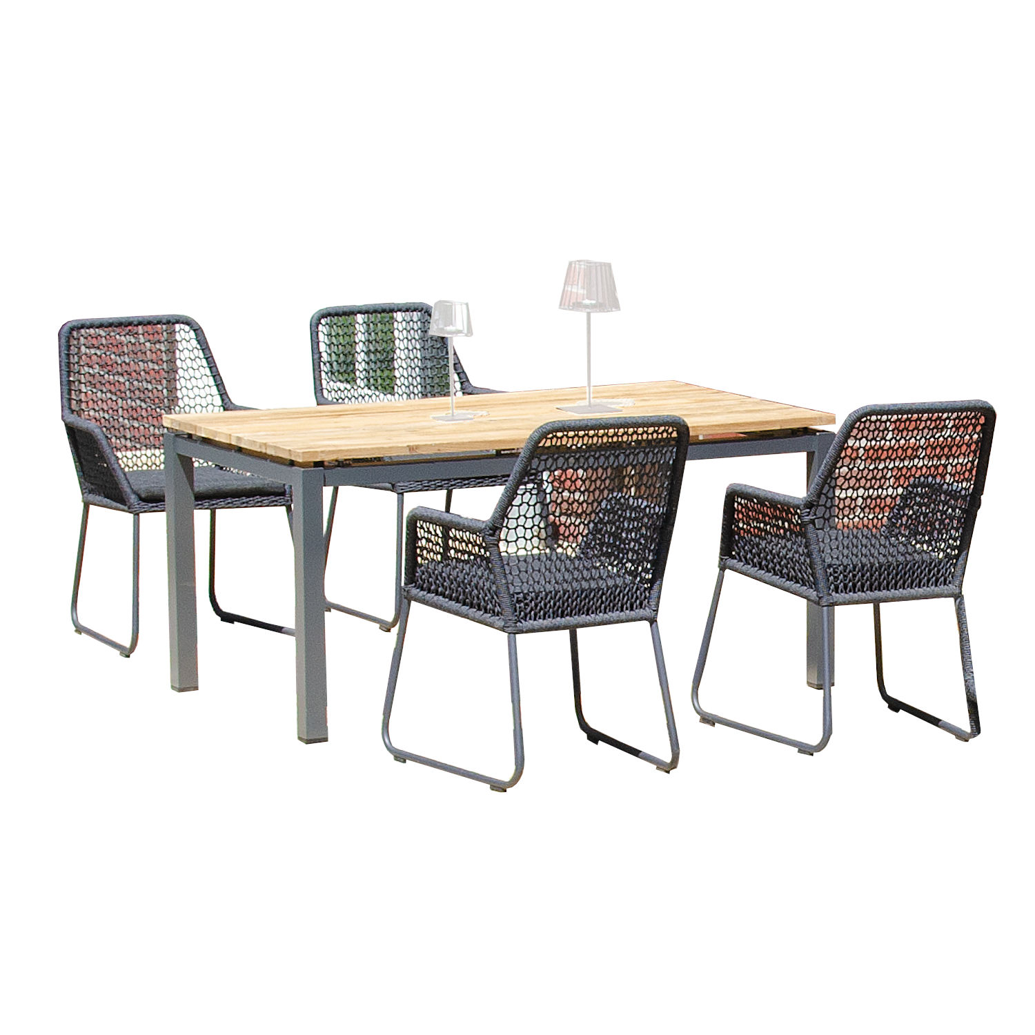 Sonnenpartner Poison & Base 5-teilige Sitzgruppe Alu mit Polyrope grau 160x90cm