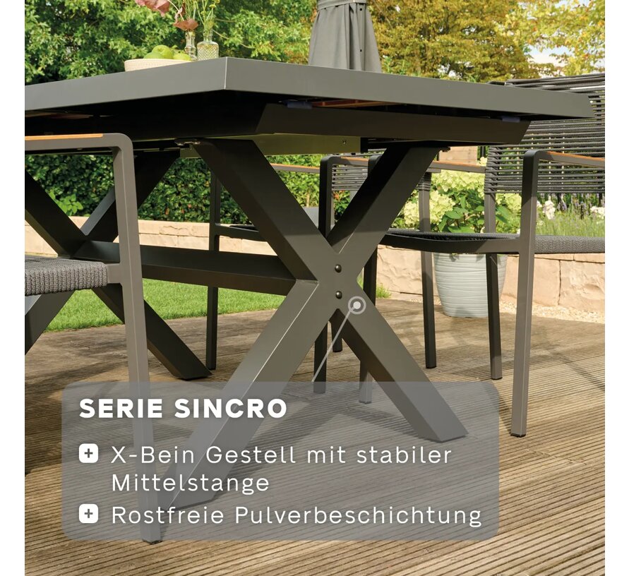 Siena Garden Sincro Tisch, ausziehbar, 160/200x90 cm – Aluminium (matt anthrazit) & Keramik (wood-grey)