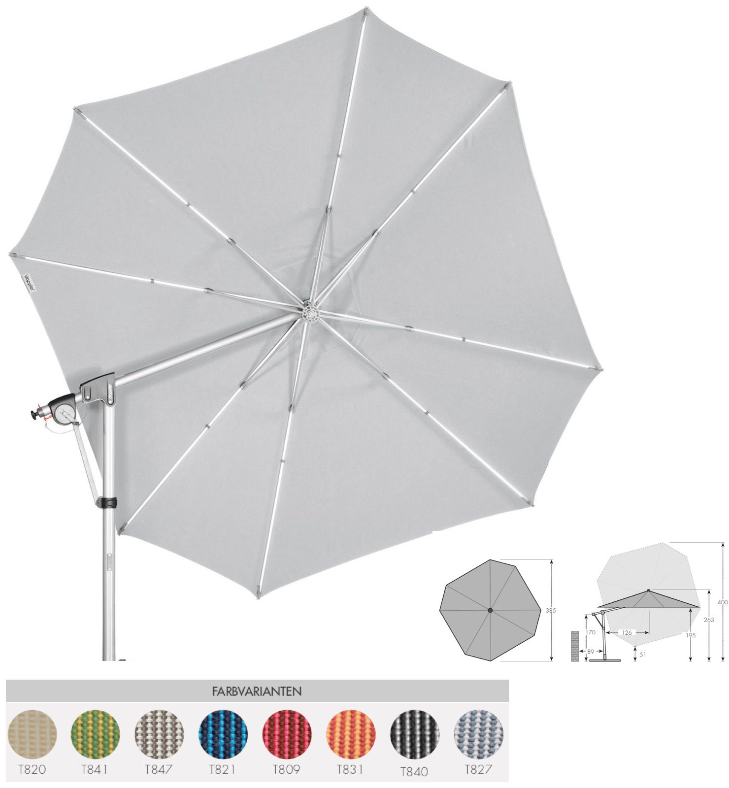 Doppler Protect Pendel 400 P Sonnenschirm 8 Farbvarianten Pendelschirm Ampelschirm