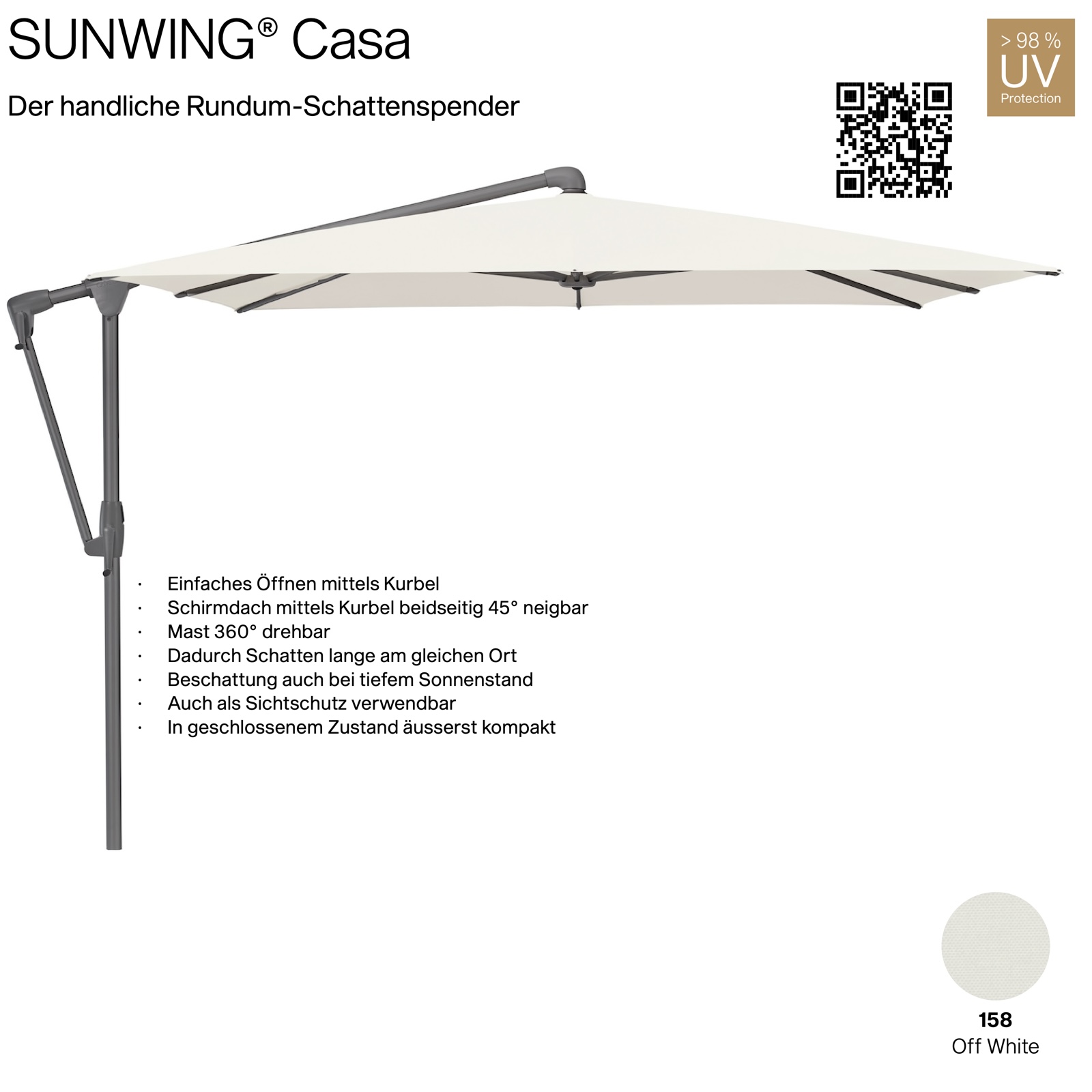 GLATZ Sonnenschirm SUNWING® CASA quadratisch 270 x 270 cm Gestell anthrazit Farbe 158 Off White Ampelschirm