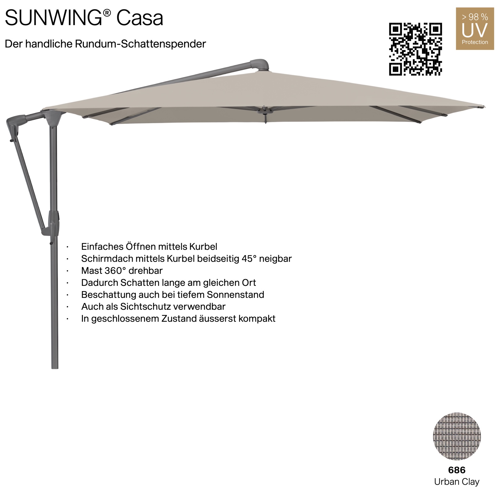 GLATZ Sonnenschirm SUNWING® CASA quadratisch 270 x 270 cm Gestell anthrazit Farbe 686 Urban Clay Ampelschirm