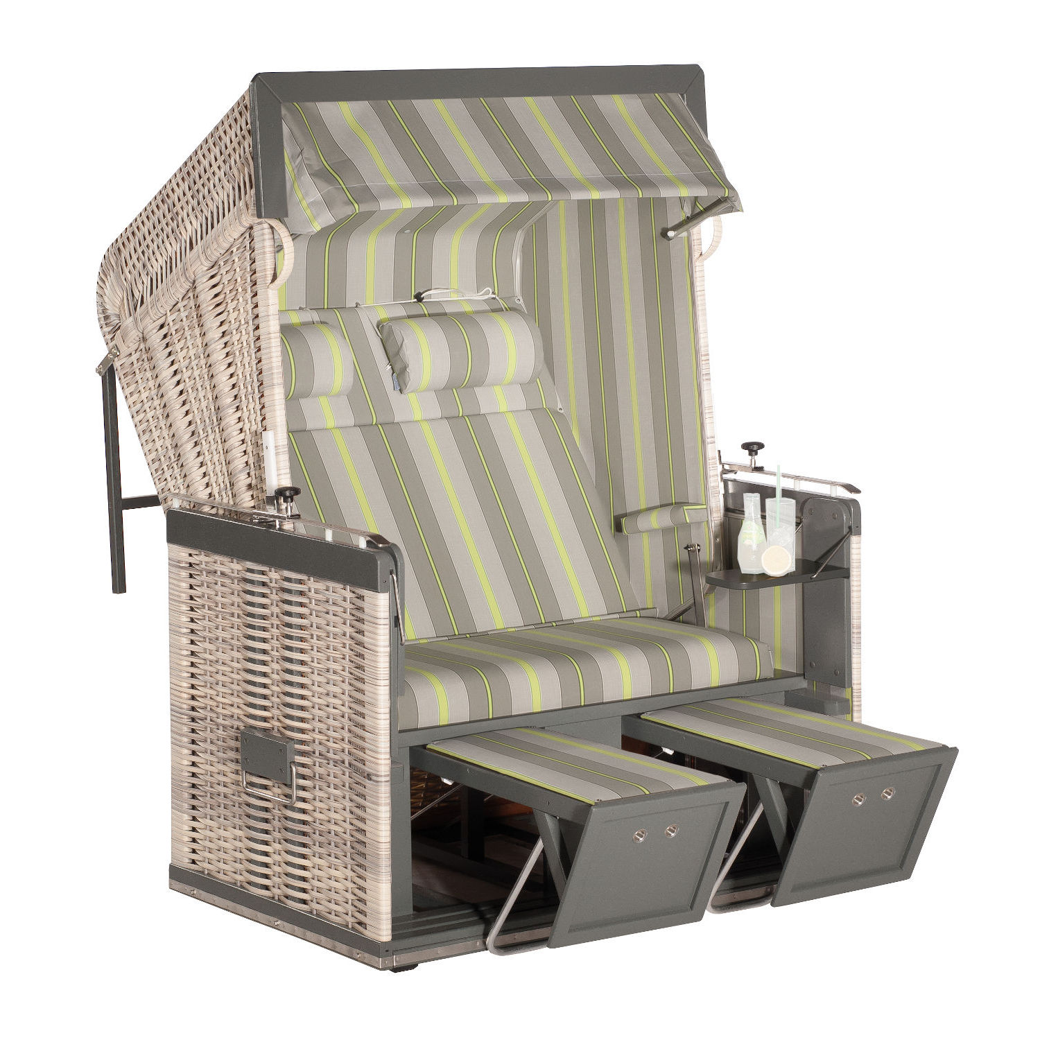 Sonnenpartner Präsident 2-Sitzer Strandkorb Liegemodell Nordsee antikweiß/grau