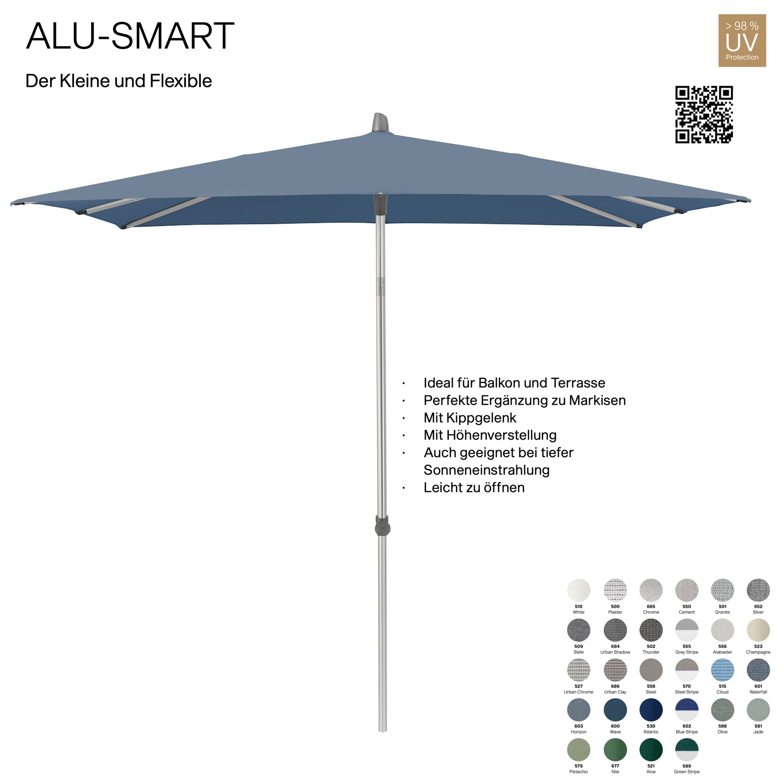 GLATZ Sonnenschirm ALU-SMART 210 x 150 cm Gestell natureloxiert Stoff 100 % Polyacryl verschiedene Farben
