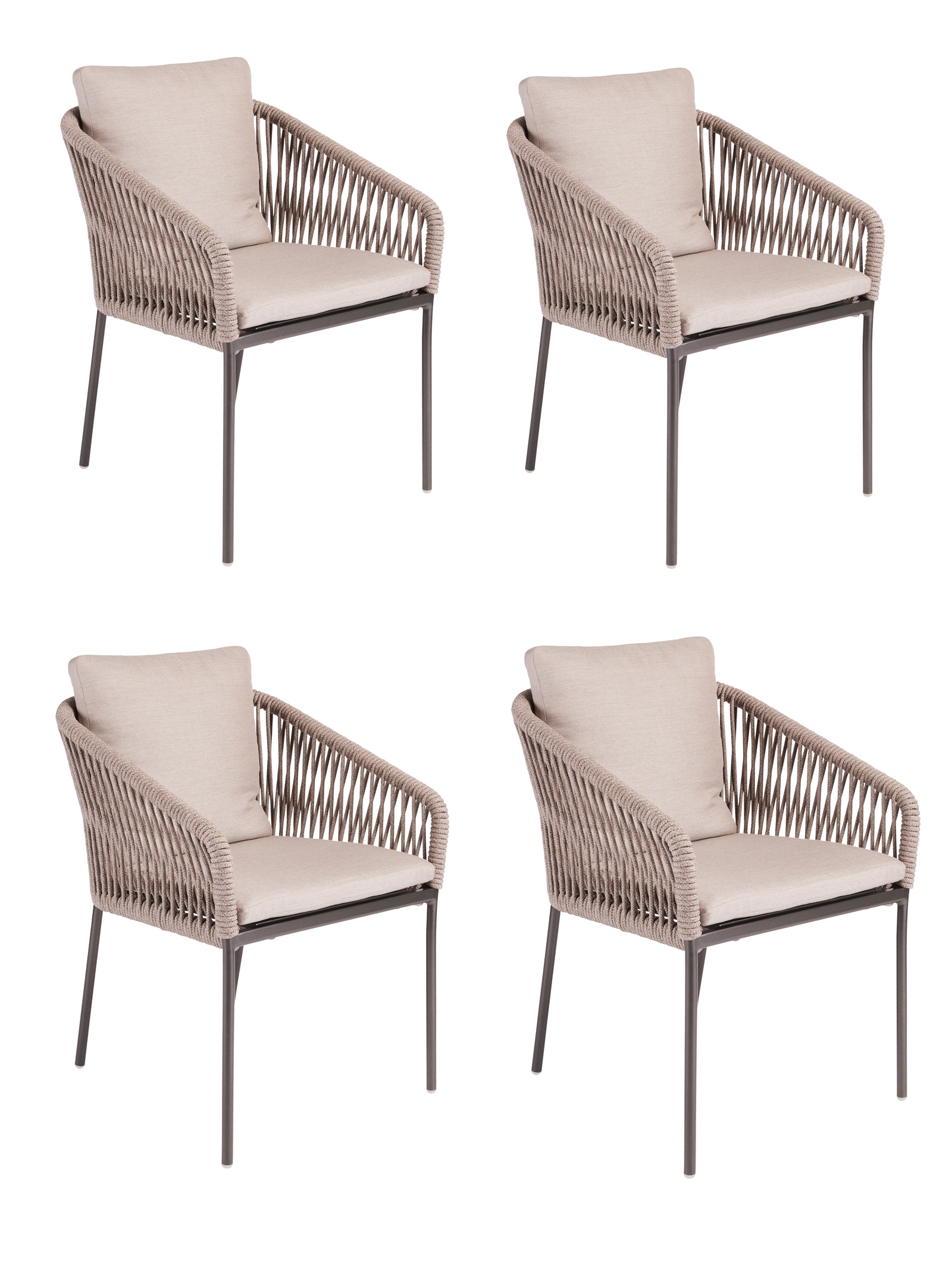Stern 4er-Set Stapelsessel Marla Aluminium/anthrazit, Bespannung Kordel salt inkl. Kissen graubraun