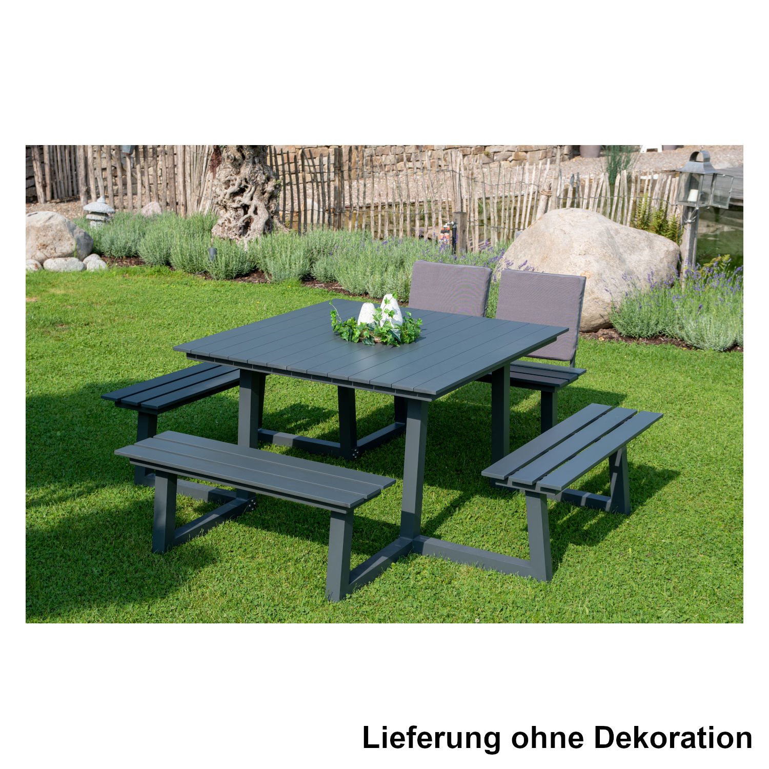 Inko Cebu Sitzgruppe Tisch mit 4 Bänken Aluminium graphit Picknickbank 218x230x87 cm