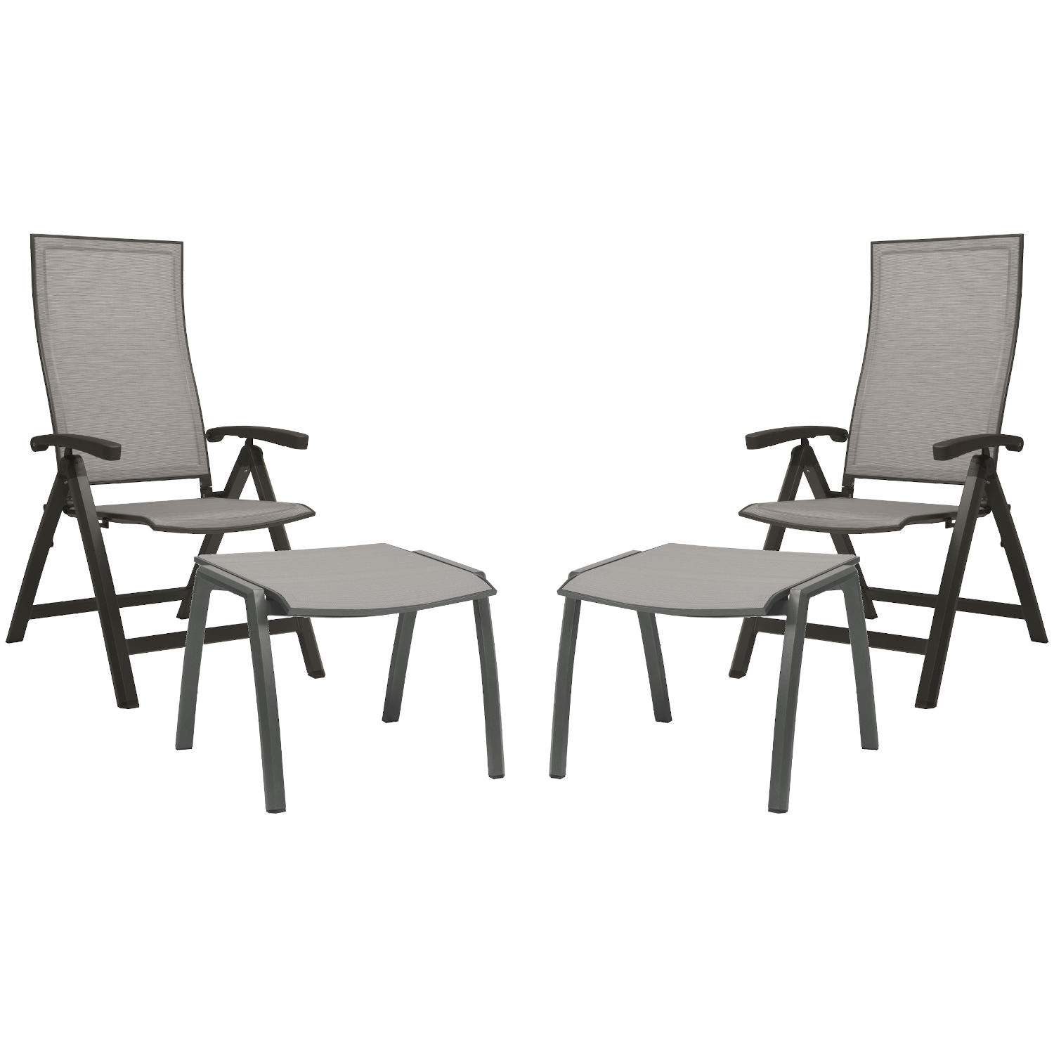 Stern 4-teiliges Set Klappsessel Kari mit Fußhocker Aluminium anthrazit/Textilen silber Gartenstuhl Hochlehner