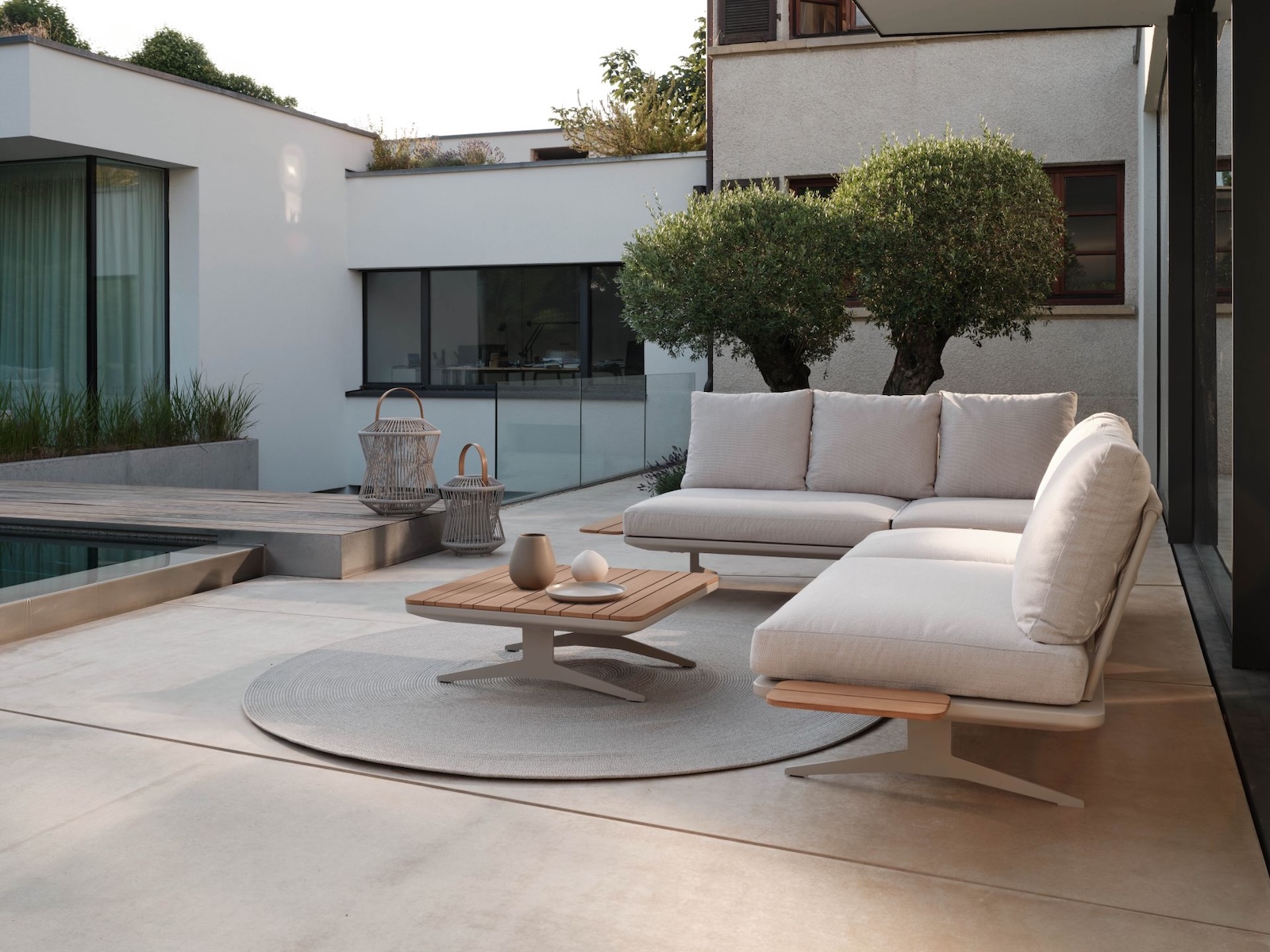 Stern Enya Lounge-Set 7-teilig Greige/Perlgrau Lounge-Bank Lounge-Tisch Eckmodul Mittelelement