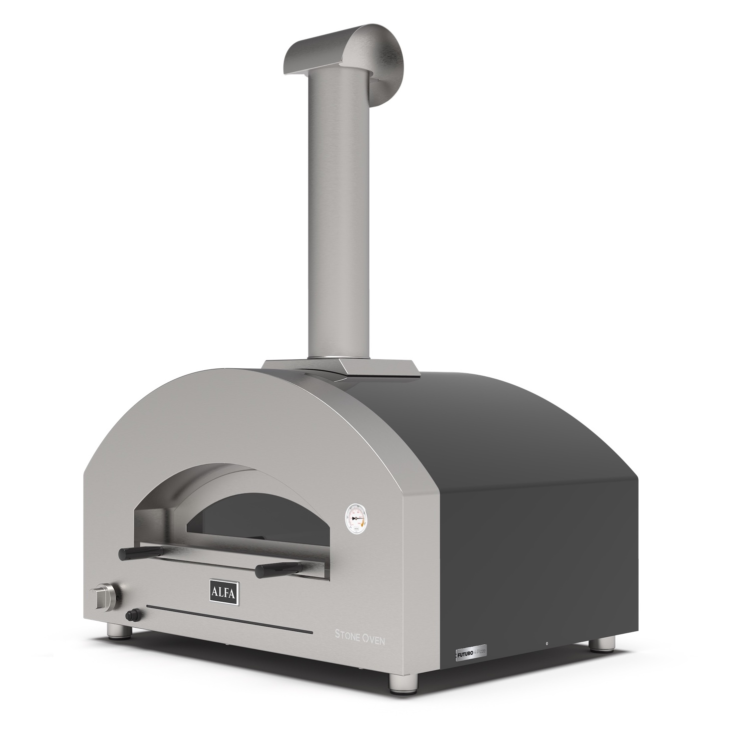 Alfa Forni Gas Pizzaofen FUTURO 4 Pizze Silber-Schwarz FXFT-4P-GSB-DE