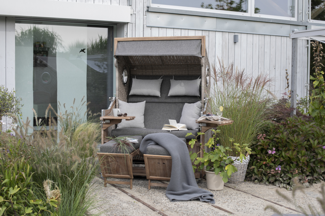TRENDY by deVries Strandkorb "TRENDY PURE GREENLINE 175XL" PE ant. wh. Des. 753, Größe 135 x 90 x 165 cm