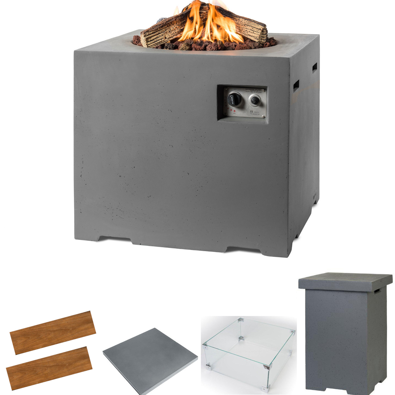 Happy Cocooning Mania Feuertisch Lounge&Dining Komplettset 19,5 kW quadratisch 76x76x67 cm Beton-Optik grau