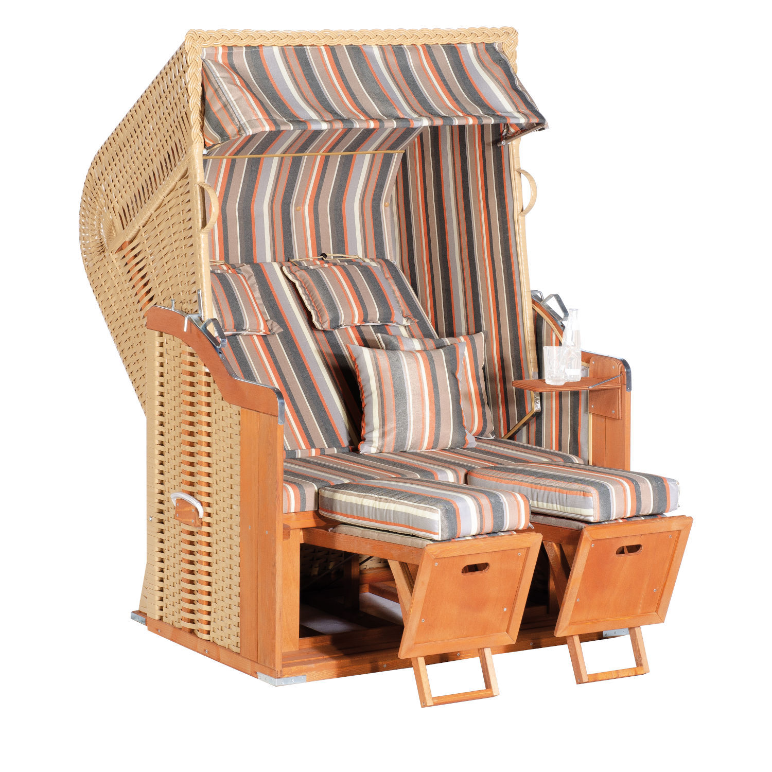 SunnySmart Rustikal Garten-Strandkorb 250 PLUS 2-Sitzer beige/grau/orange mit Kissen