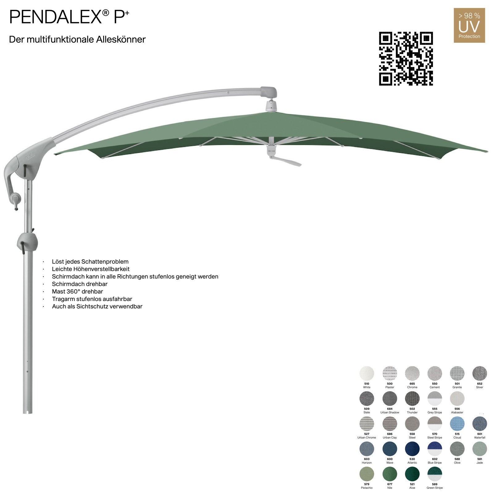 GLATZ Sonnenschirm PENDALEX® P+ rechteckig 285 x 230 cm Stoffklasse 5 in 27 Farben wählbar Seitenmast