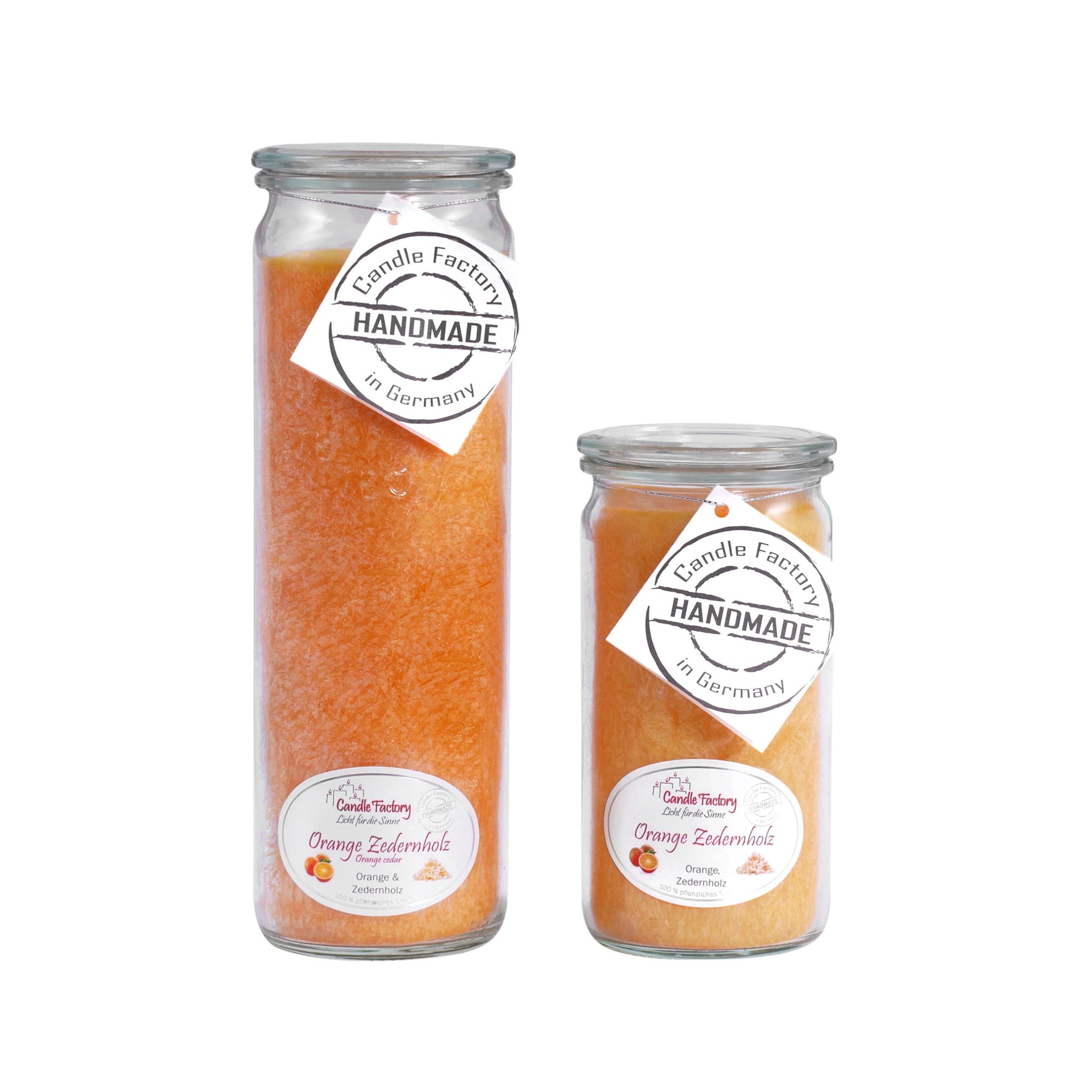 Candle Factory Kerzen-Set Orange Zedernholz Big + Mini Jumbo Duftkerze