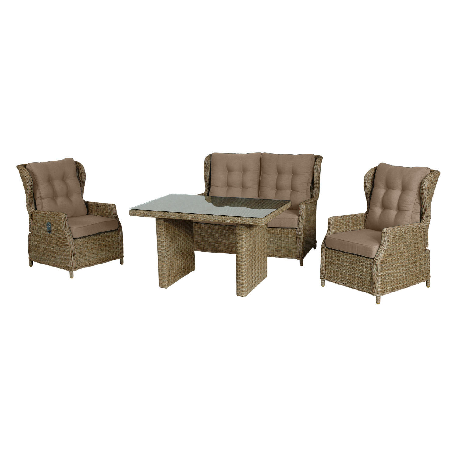 Inko 4-teilige Lounge-Sitzgruppe Leona Rattanoptik mit Tisch 120x83 cm natur