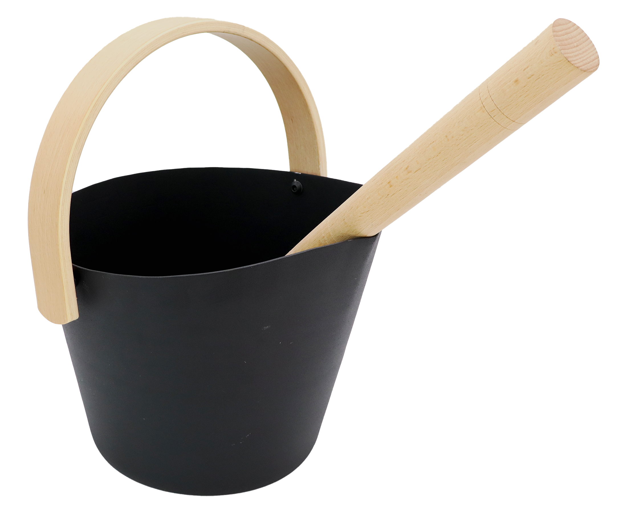 Nikkarien Saunakübel 6 l mit Saunakelle 50 cm in Schwarz aus Aluminium mit Holzgriff