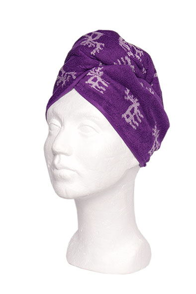 Pikkupuoti Oy Saunahaube Rentier Lila aus 100 % Bio-Baumwolle Haarhaube für Damen und Herren
