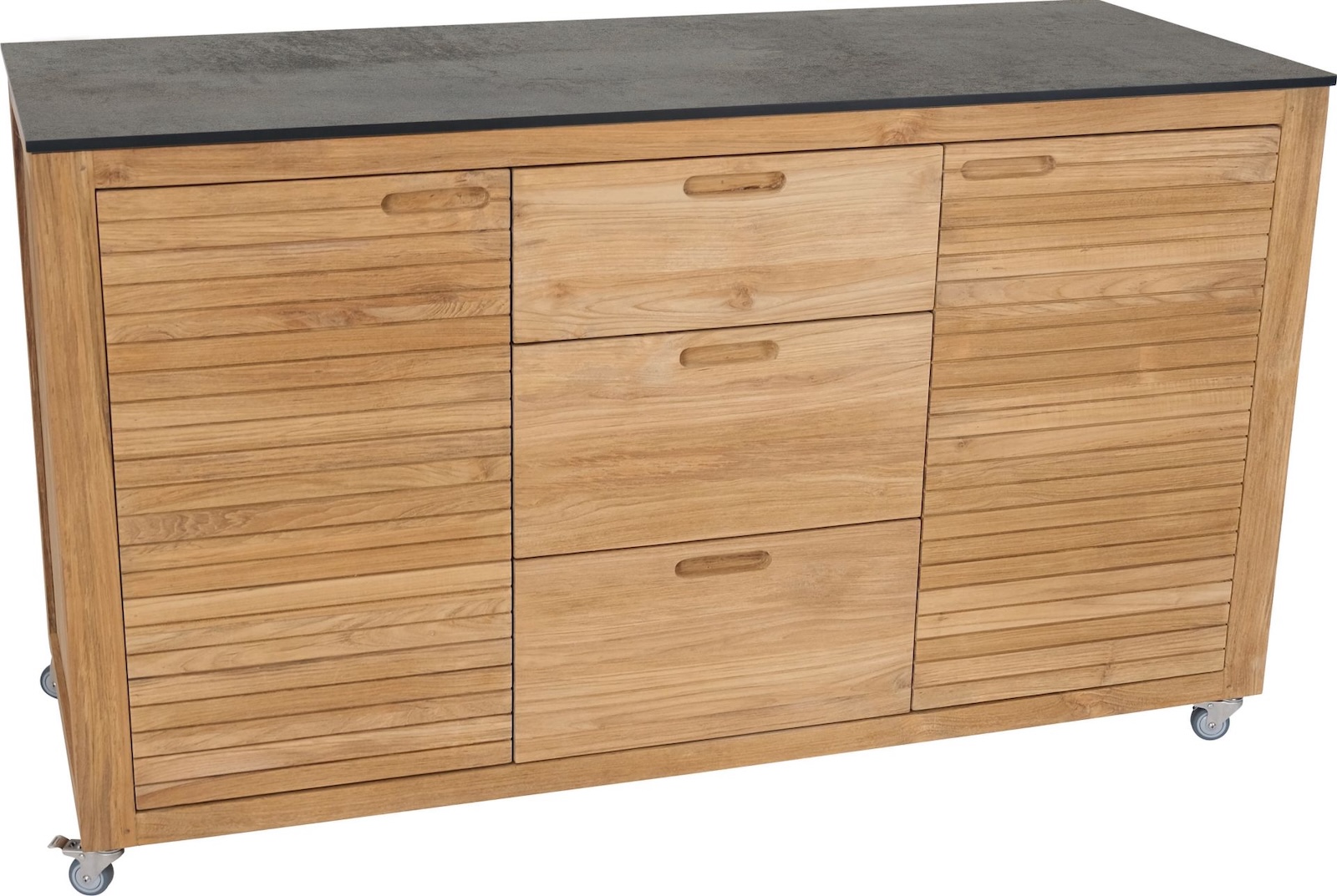 Stern Elma Sideboard 3 Schubladen 2 Türen Gartenschrank mit Arbeitsplatte Teakholz