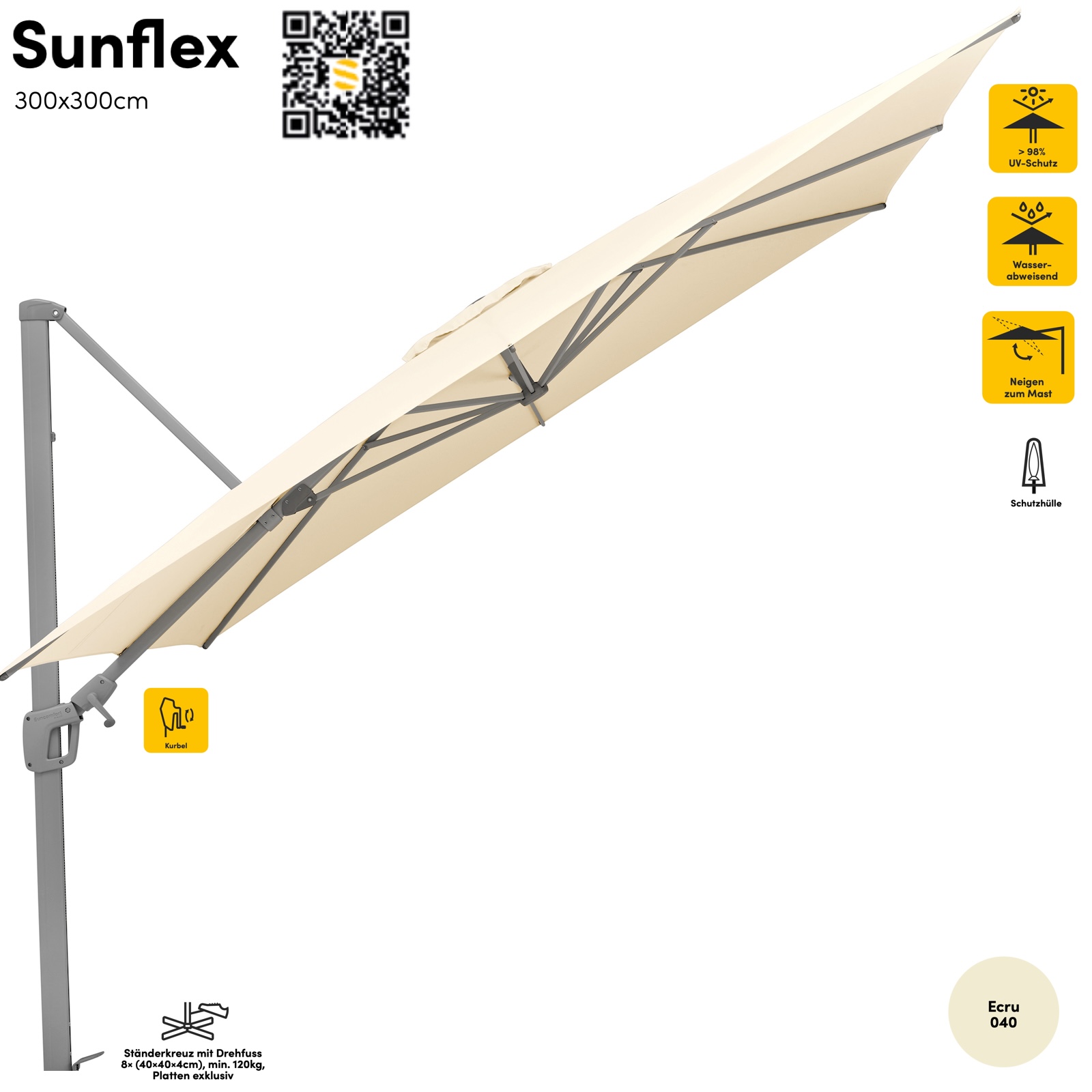Sonnenschirm SUNCOMFORT® by Glatz Sunflex 300 x 300 cm in Ecru 040