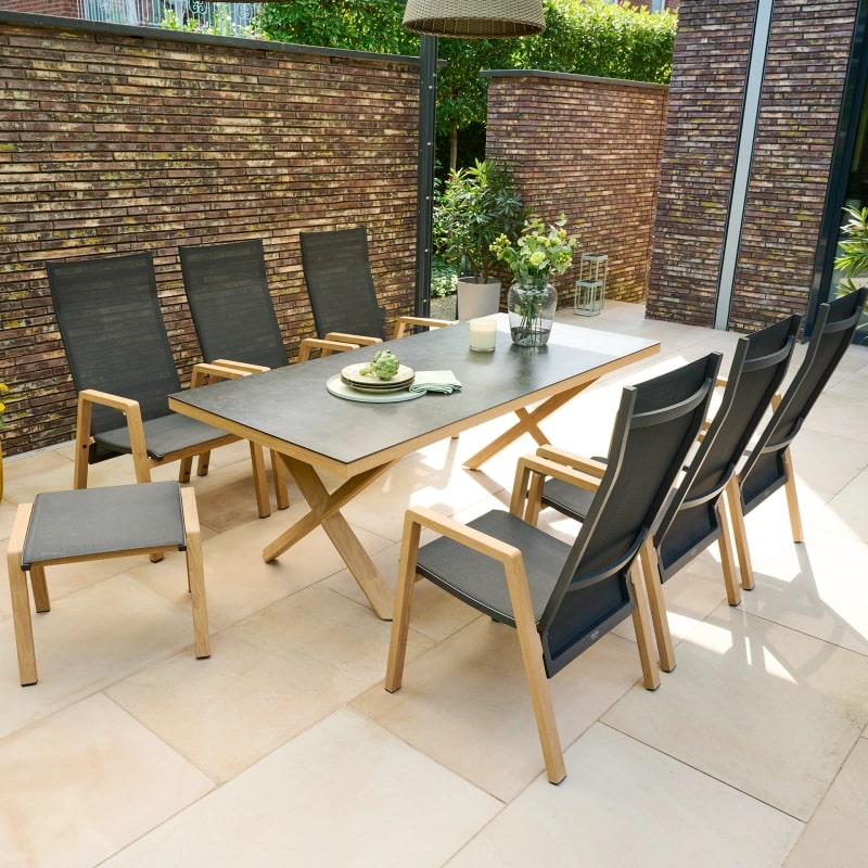 Siena Garden Catania Dining Hocker – Aluminium, teaklook & Ranotex in grau (T88500)