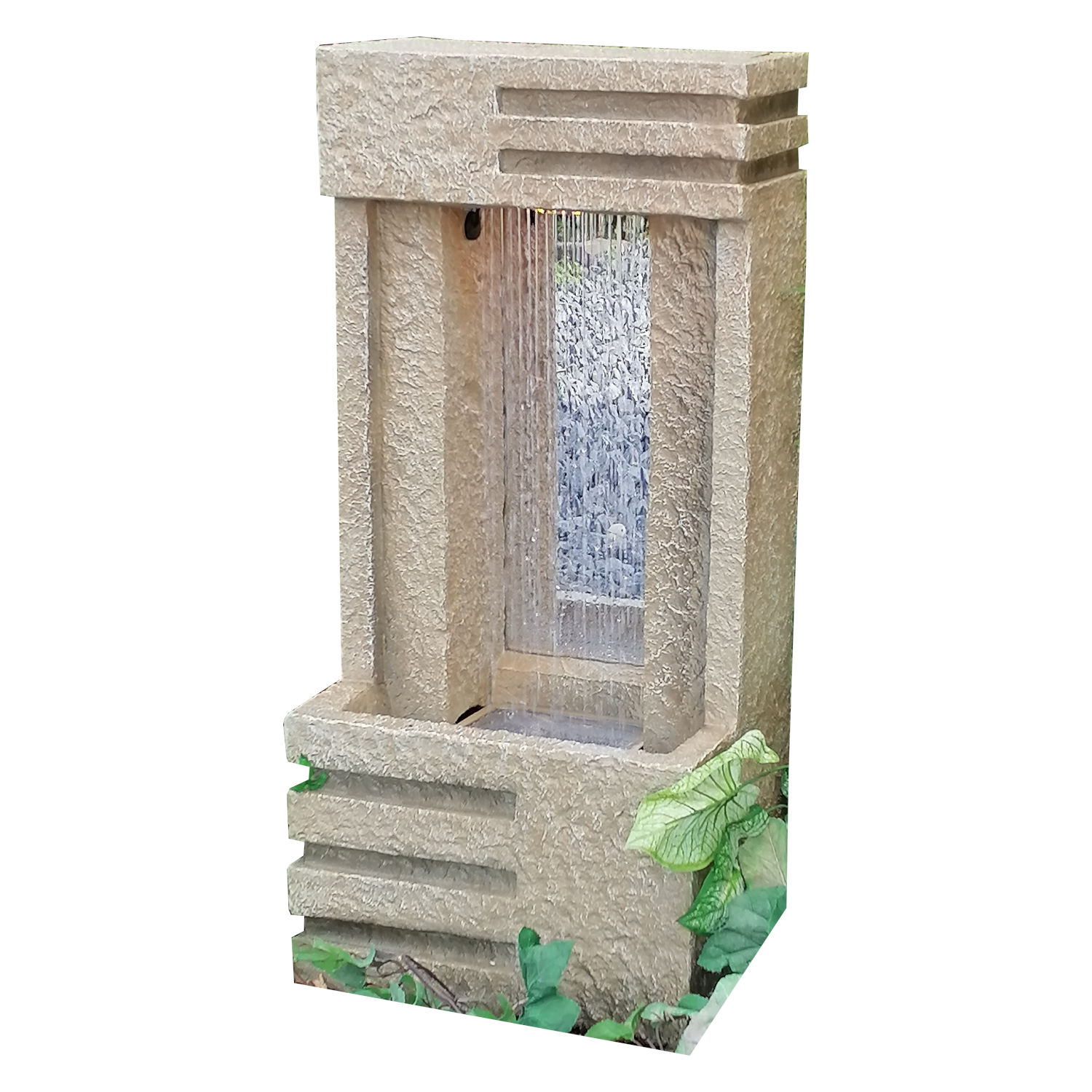 Granimex Espejos cream oder anthrazit Polyresin-Wasserwand mit Pumpe LED-Beleuchtung Wasserspiel 38x30x80 cm