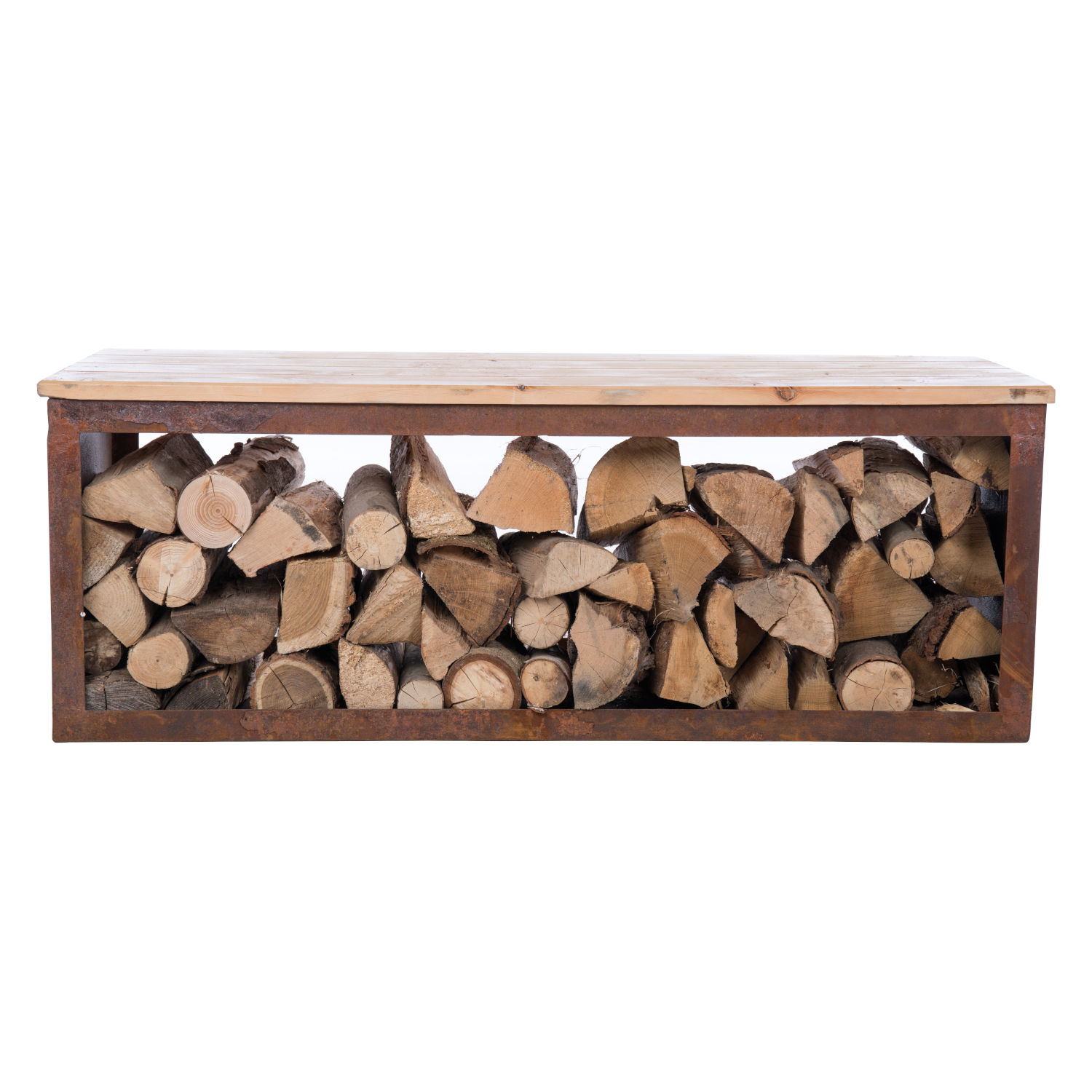 REDFIRE® Holzlagerbank Tyr Holz/Stahl Rost-Look Out­door-Bank mit Stauraum 210057