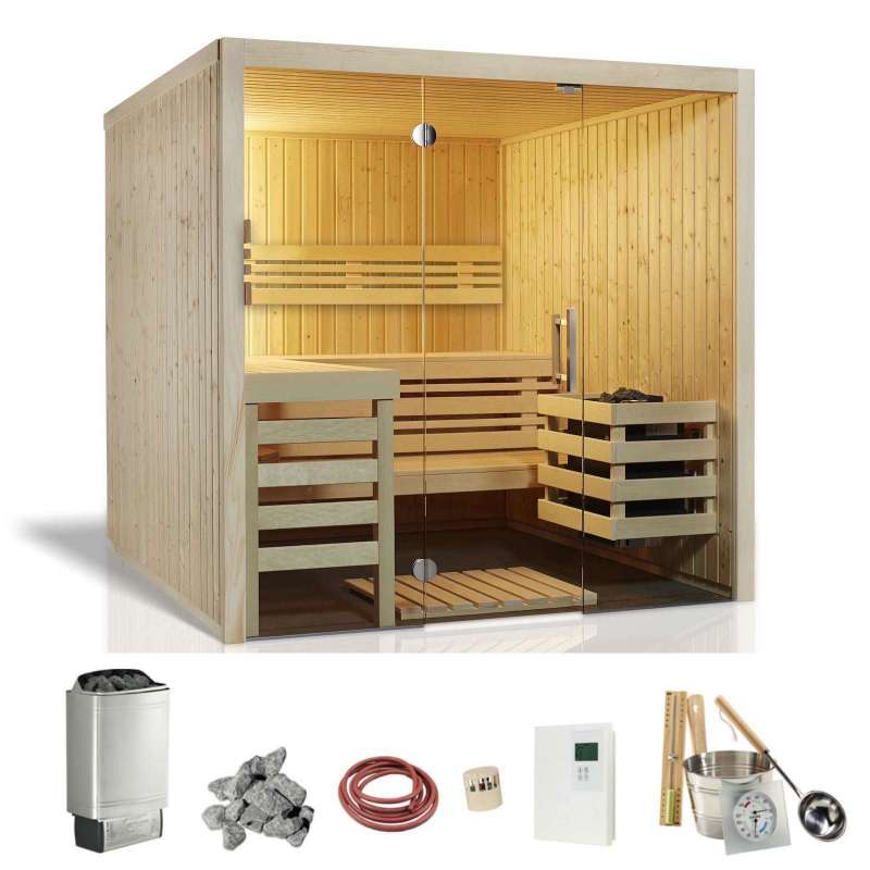 Infraworld Panorama 210 Sauna Komplettset Saunakabine Elementsauna 210x210x203cm