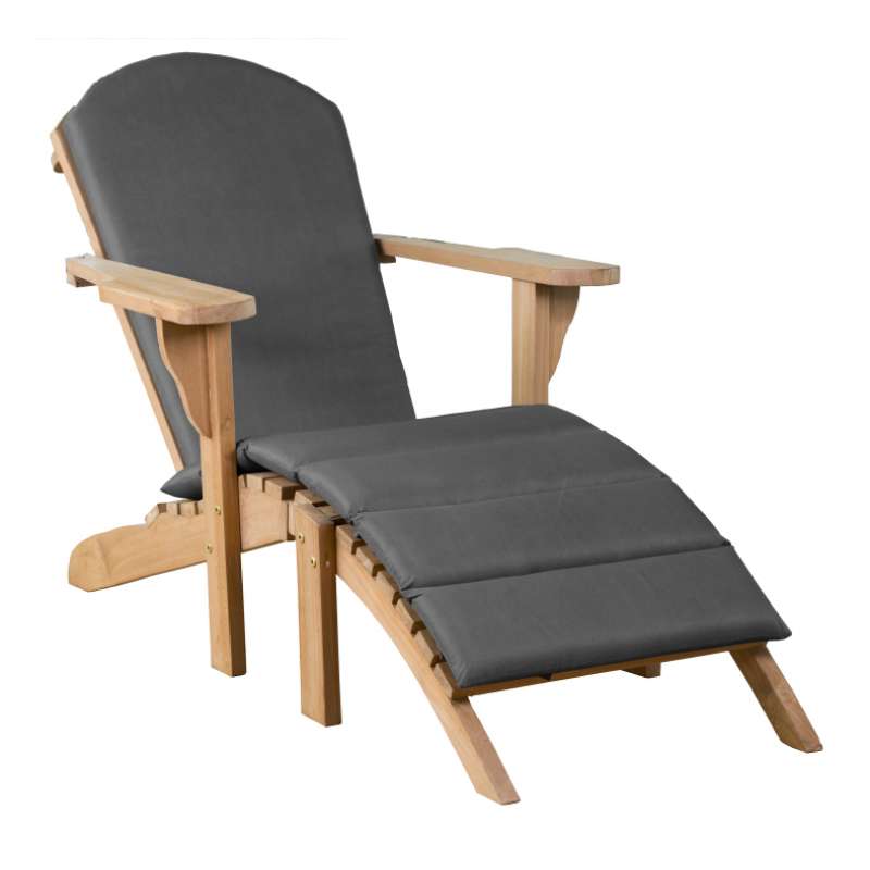 deVries Adirondack "WOODIE" aus Teakholz (Basic) Sessel und Hocker abnehmbar inkl. Polster uni grau