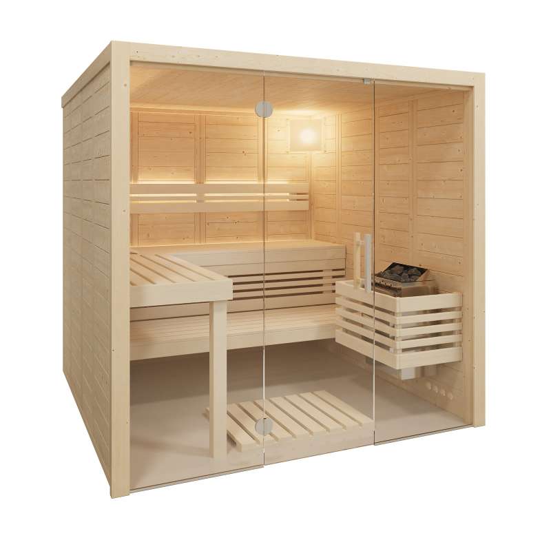 Infraworld Solido Glas Massivholzsauna aus nordischer Fichte 210x212x202cm