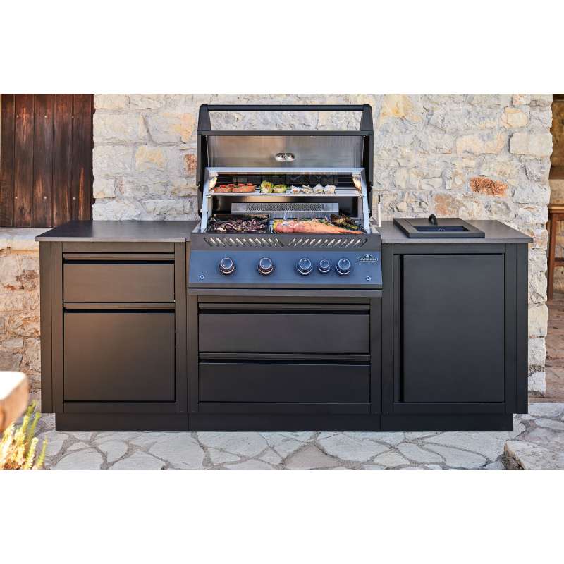 Napoleon Outdoor Küche Oasis Compact 105 Mattschwarz mit BIG32-1 Einbaugrill und Einbau SIZZLE ZONE