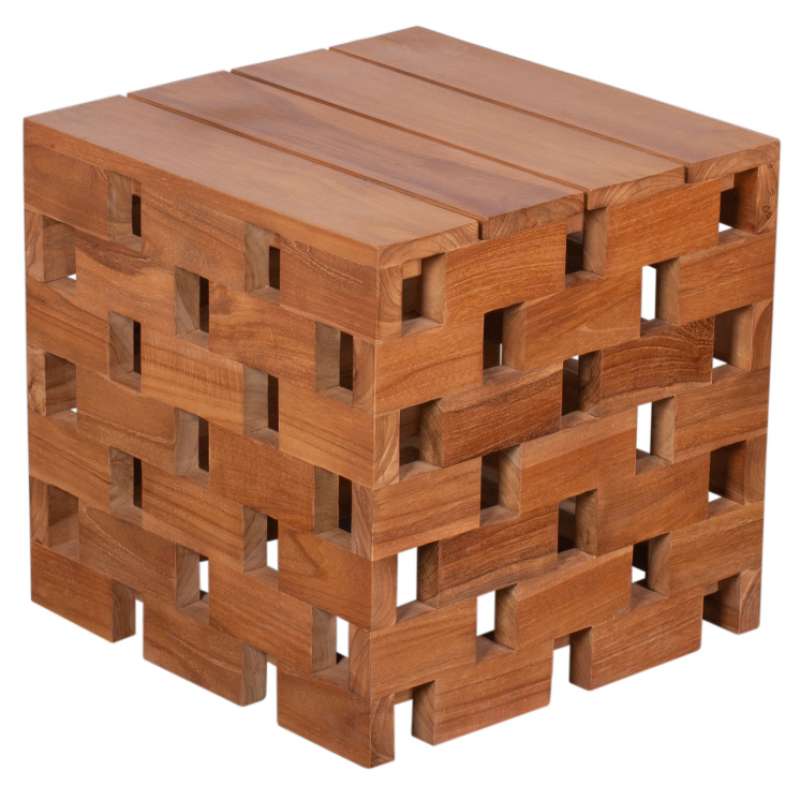 deVries Design-Beistelltisch/Hocker "CHESSBOARD" aus Teakholz Größe 50 x 50 x 50 cm